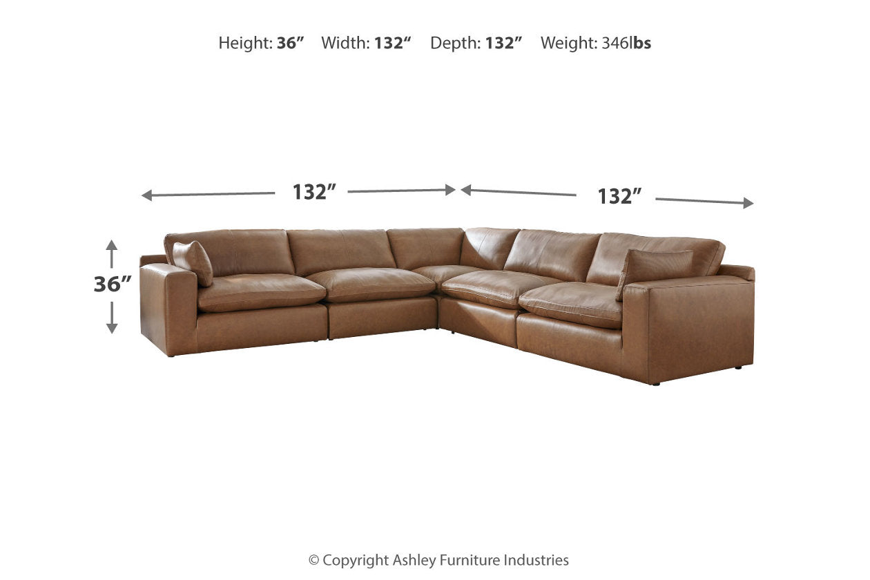 Emilia Caramel Leather 5-Piece Sectional - SET | 3090164 | 3090165 | 3090177 | 3090146 | 3090146 - Bien Home Furniture & Electronics
