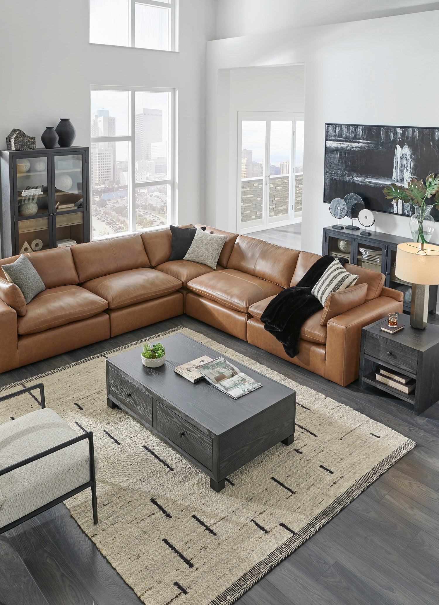 Emilia Caramel Leather 6-Piece Sectional - SET | 3090164 | 3090165 | 3090177 | 3090146 | 3090146 | 3090146 - Bien Home Furniture & Electronics