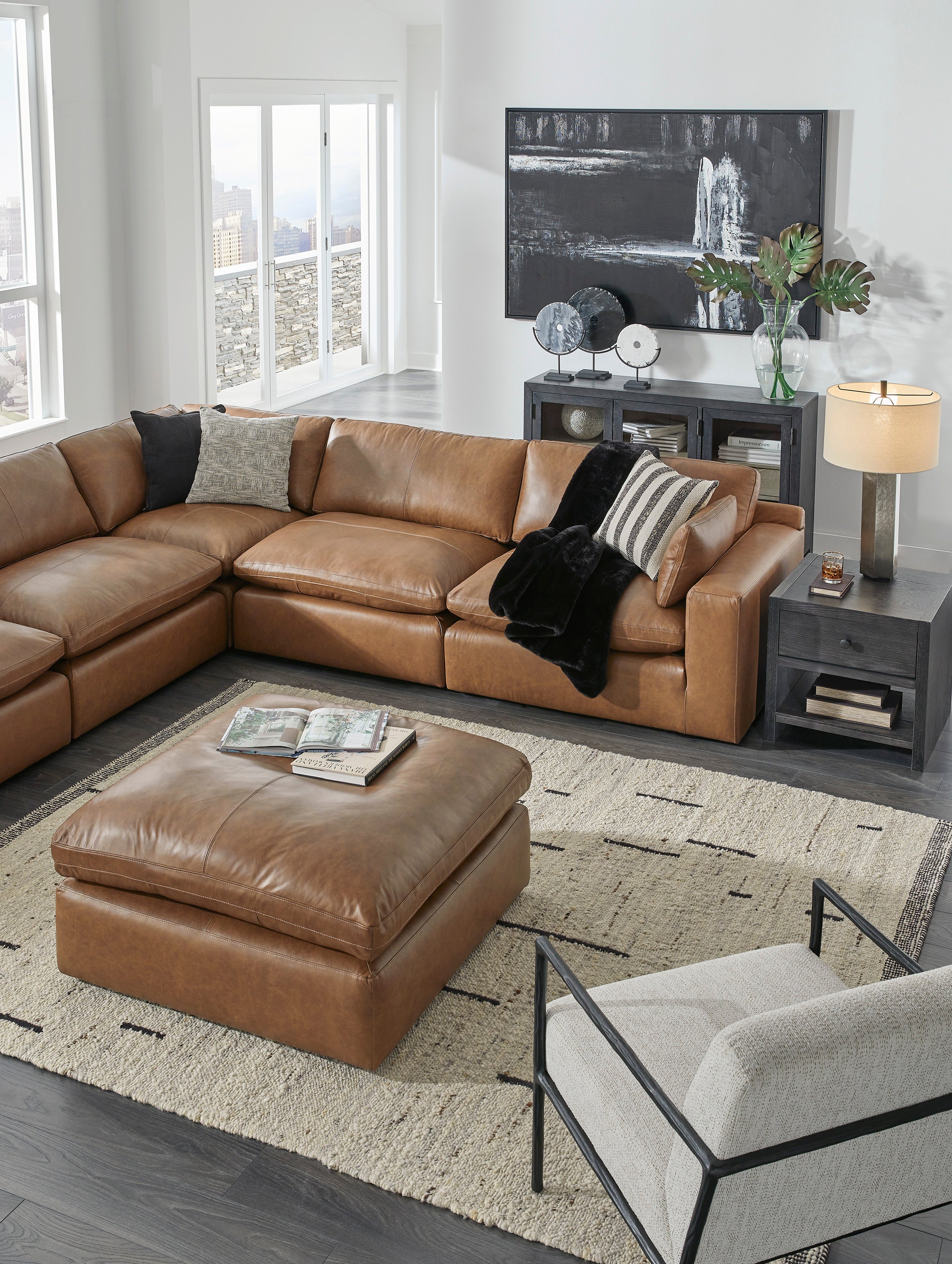 Emilia Caramel Leather 7-Piece Sectional - SET | 3090164 | 3090165 | 3090177 | 3090146 | 3090146 | 3090146 | 3090146 - Bien Home Furniture & Electronics