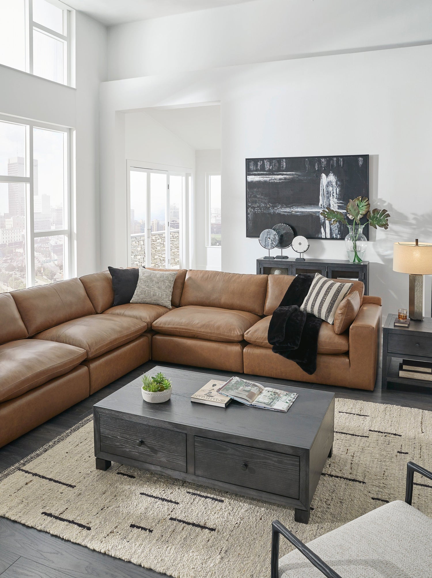 Emilia Caramel Leather 7-Piece Sectional - SET | 3090164 | 3090165 | 3090177 | 3090146 | 3090146 | 3090146 | 3090146 - Bien Home Furniture & Electronics