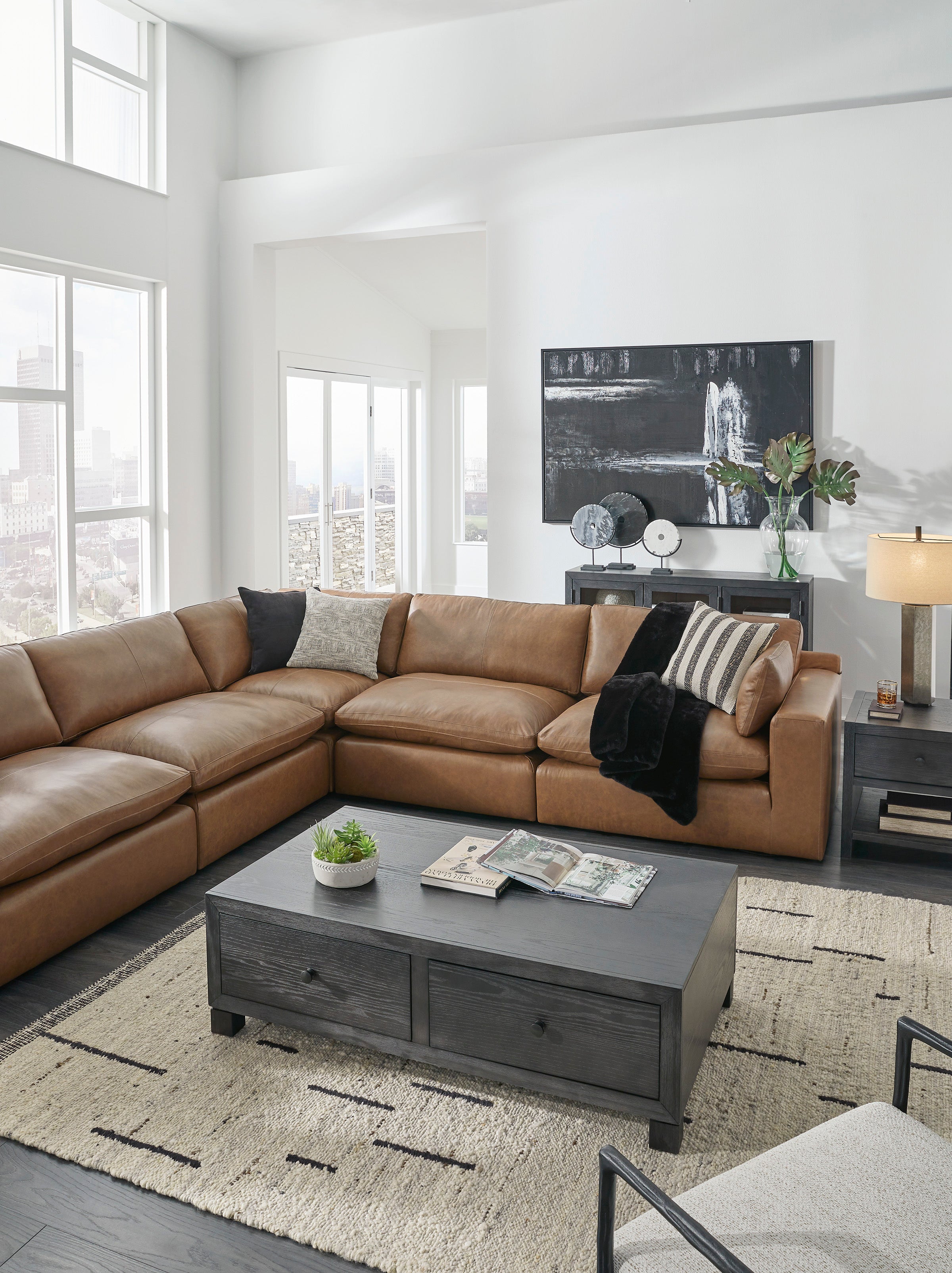Emilia Caramel Leather 7-Piece Sectional - SET | 3090164 | 3090165 | 3090177 | 3090146 | 3090146 | 3090146 | 3090146 - Bien Home Furniture & Electronics
