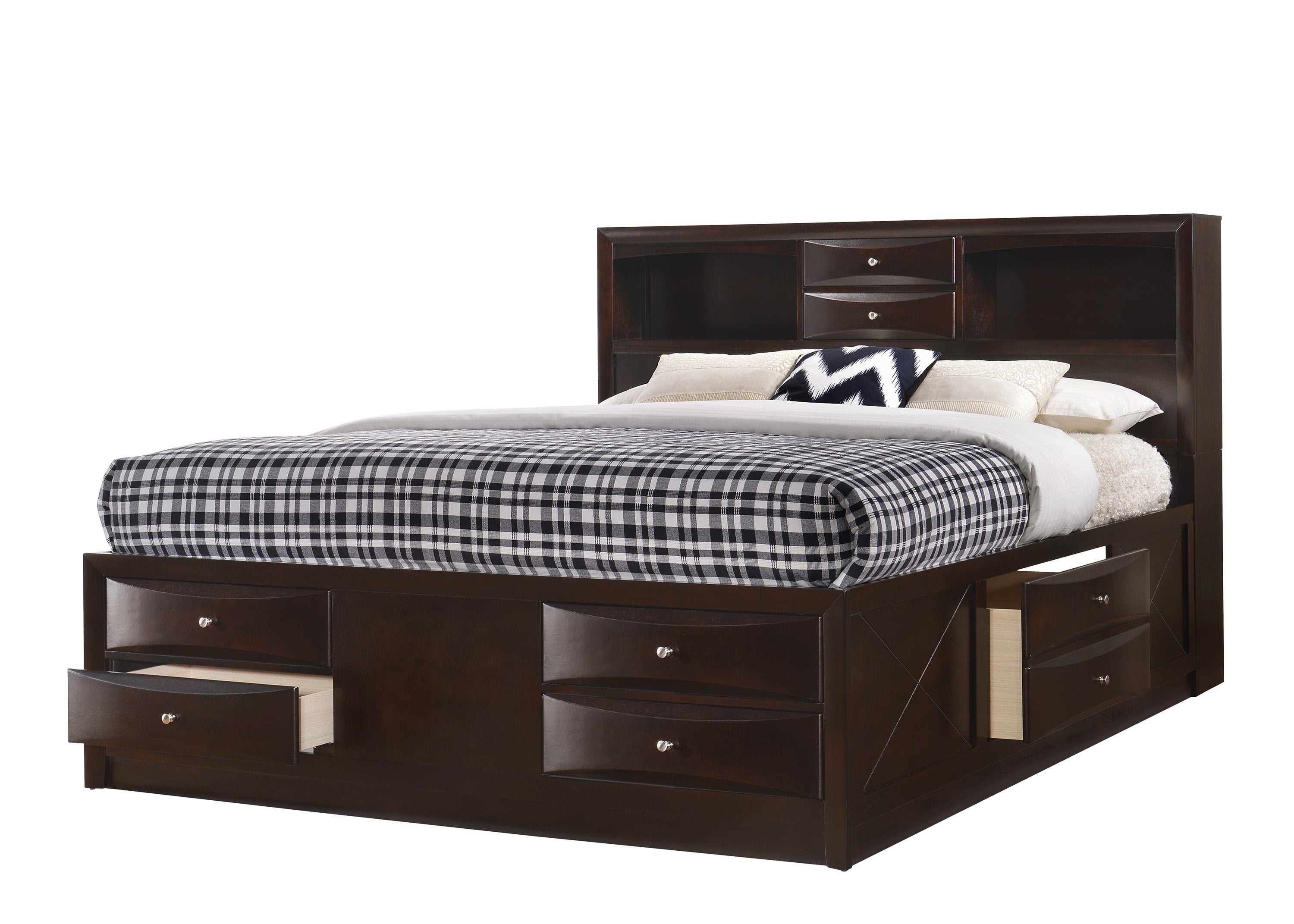 Emily Dark Cherry Storage Platform Bedroom Set - SET | B4265-K-HBFB | B4265-K-DRW-L | B4265-K-DRW-R | B4265-K-RAIL | B4260-1 | B4260-11 | B4260-2 | B4260-4 - Bien Home Furniture &amp; Electronics