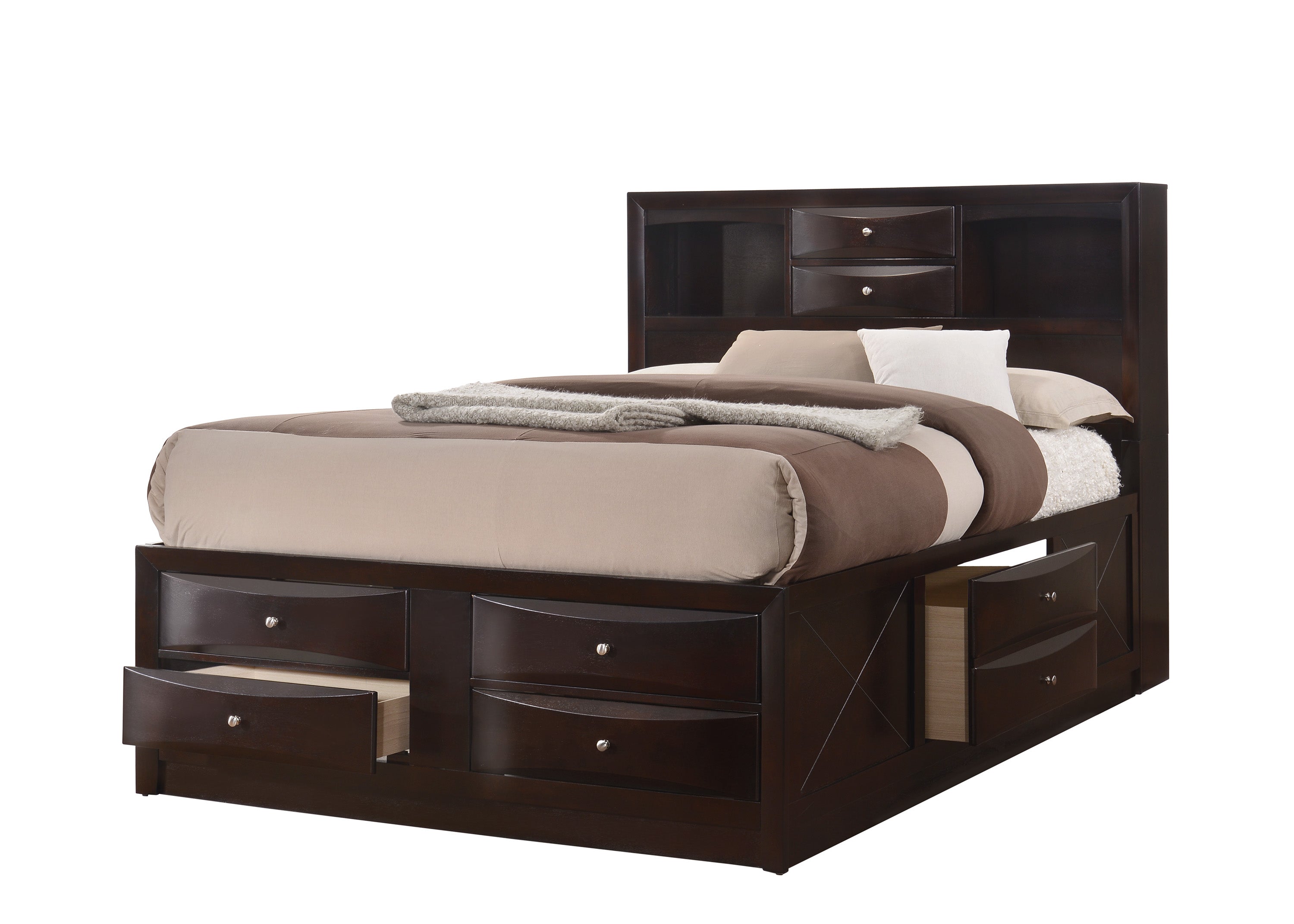 Emily Dark Cherry Storage Platform Bedroom Set - SET | B4265-K-HBFB | B4265-K-DRW-L | B4265-K-DRW-R | B4265-K-RAIL | B4260-1 | B4260-11 | B4260-2 | B4260-4 - Bien Home Furniture &amp; Electronics