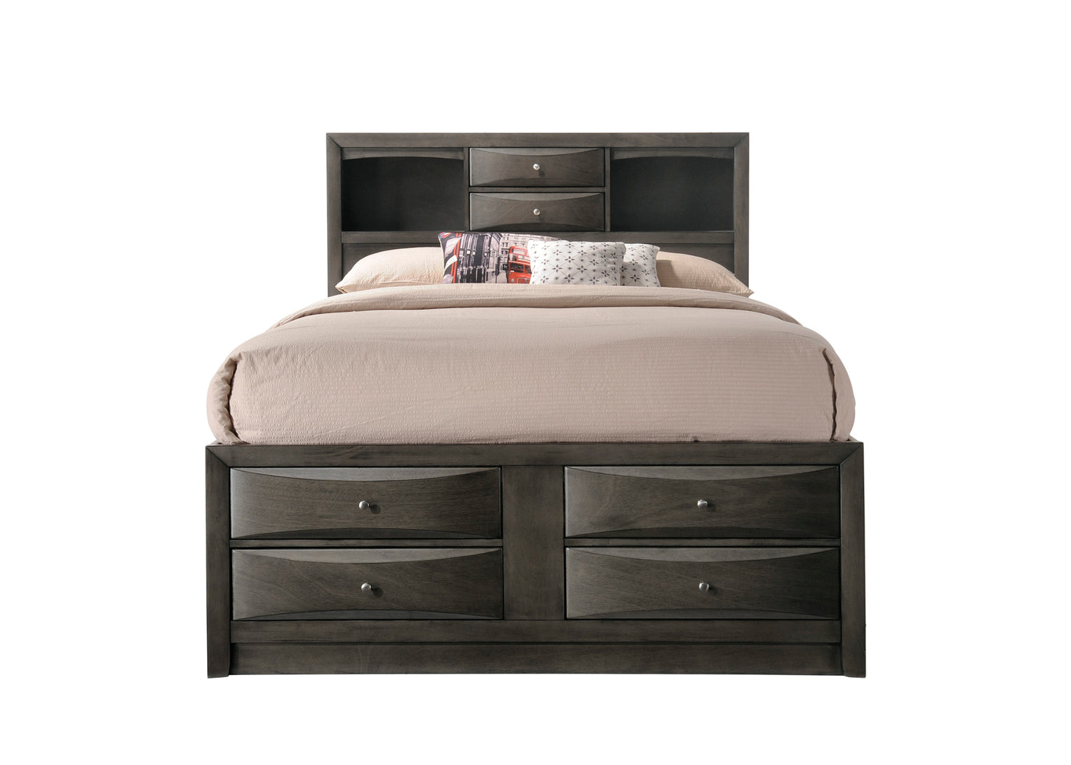 Emily Gray Queen Storage Platform Bed - SET | B4275-Q-HBFB | B4275-Q-DRW-L | B4275-Q-DRW-R | B4275-Q-RAIL - Bien Home Furniture & Electronics