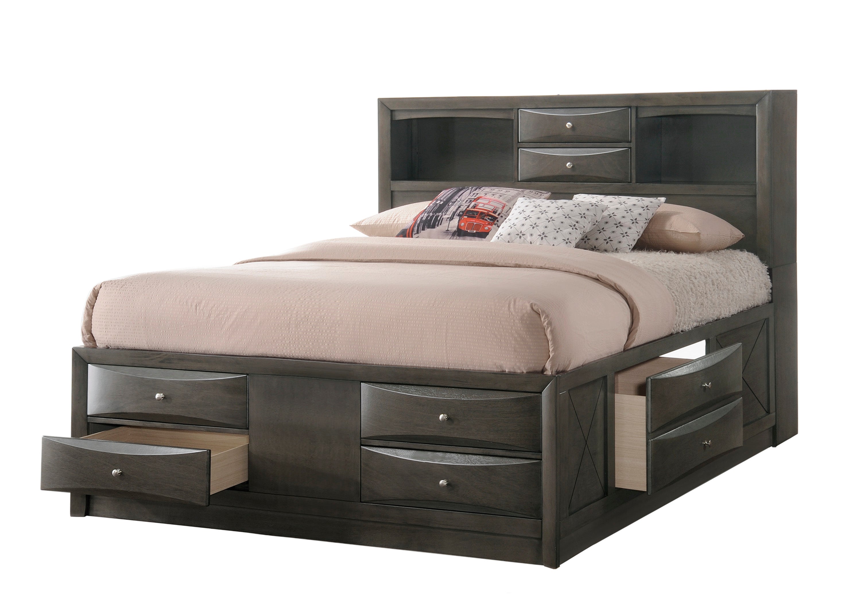Emily Gray Storage Platform Bedroom Set - SET | B4275-Q-HBFB | B4275-Q-DRW-L | B4275-Q-DRW-R | B4275-Q-RAIL | B4270-2 | B4270-4 - Bien Home Furniture & Electronics
