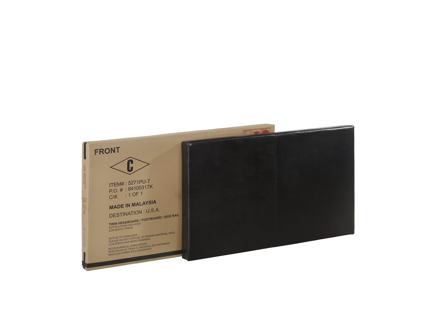 Erin Black PU Leather Twin Upholstered Bed - 5271PU-T - Bien Home Furniture & Electronics