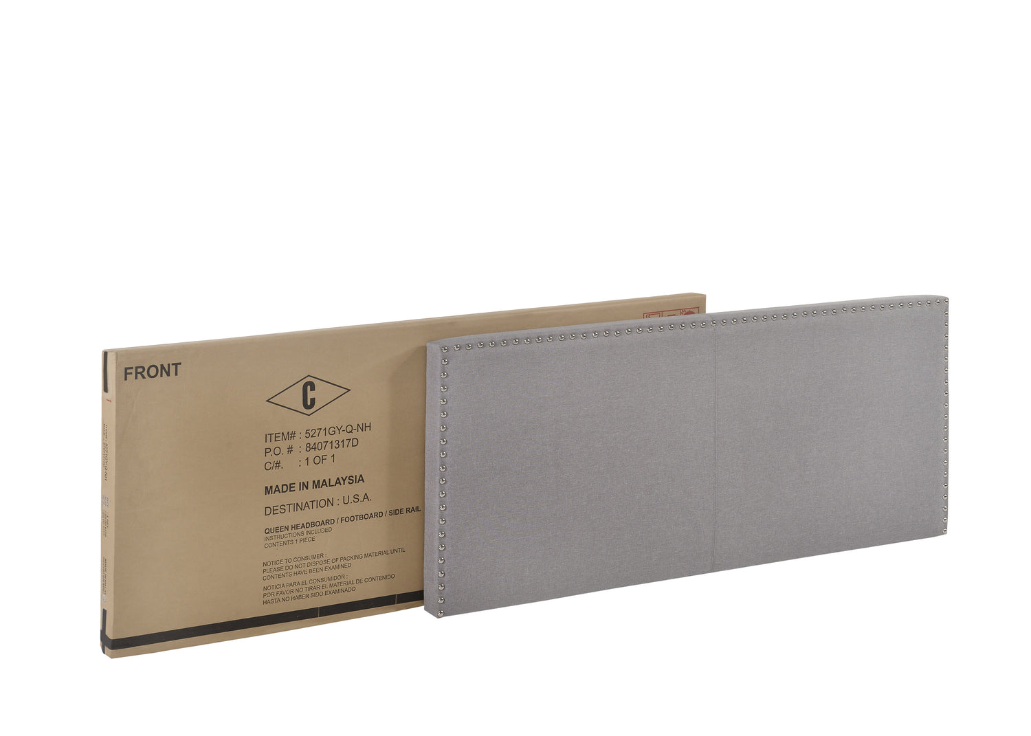 Erin Gray Queen Upholstered Bed - 5271GY-Q-NH - Bien Home Furniture & Electronics