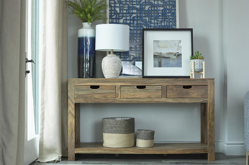 Esther Natural Sheesham 3-Drawer Storage Console Table - 952853 - Bien Home Furniture &amp; Electronics