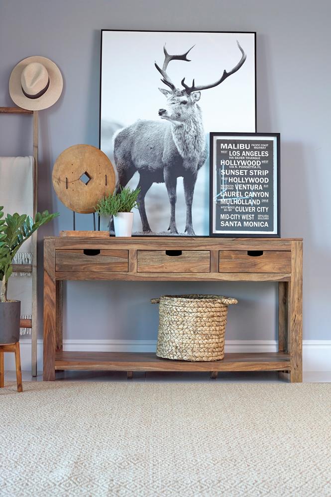 Esther Natural Sheesham 3-Drawer Storage Console Table - 952853 - Bien Home Furniture &amp; Electronics