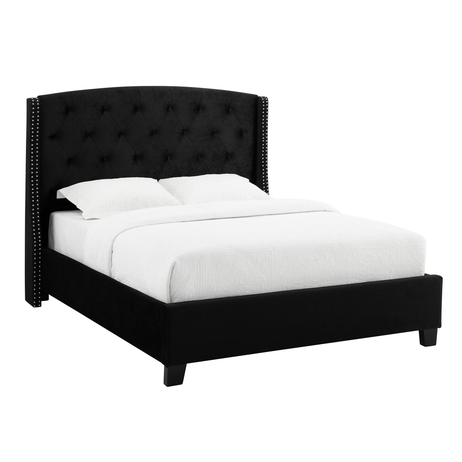 Eva Black Velvet King Upholstered Bed - SET | 5111BK-K-HBFB | 5111BK-KQ-RAIL - Bien Home Furniture & Electronics