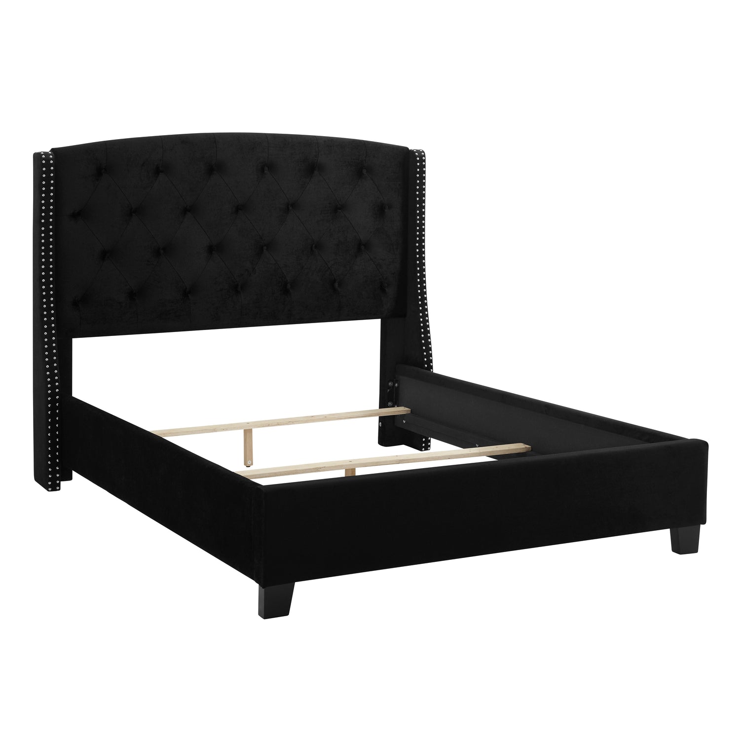 Eva Black Velvet Queen Upholstered Bed - SET | 5111BK-Q-HBFB | 5111BK-KQ-RAIL - Bien Home Furniture & Electronics