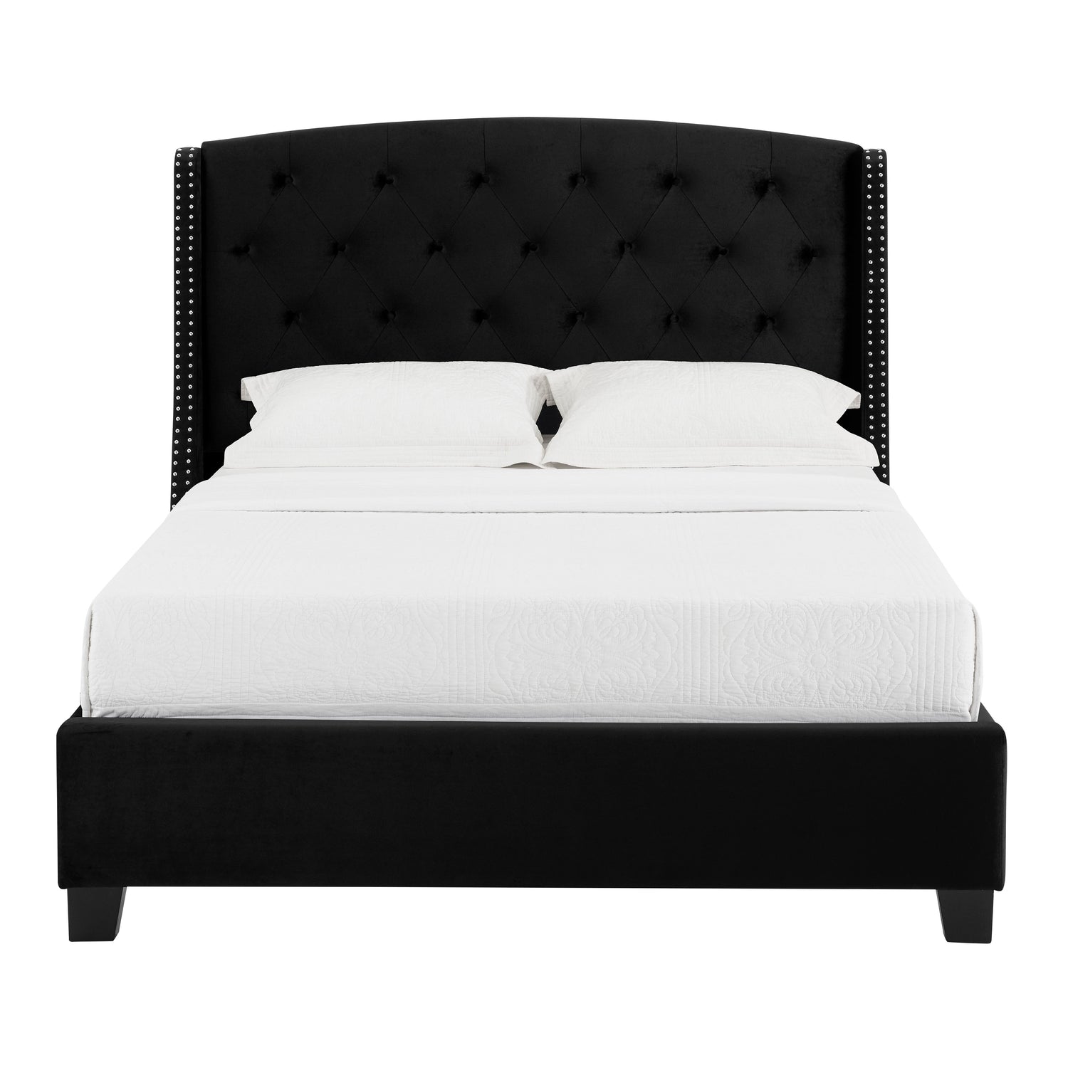 Eva Black Velvet Queen Upholstered Bed - SET | 5111BK-Q-HBFB | 5111BK-KQ-RAIL - Bien Home Furniture &amp; Electronics