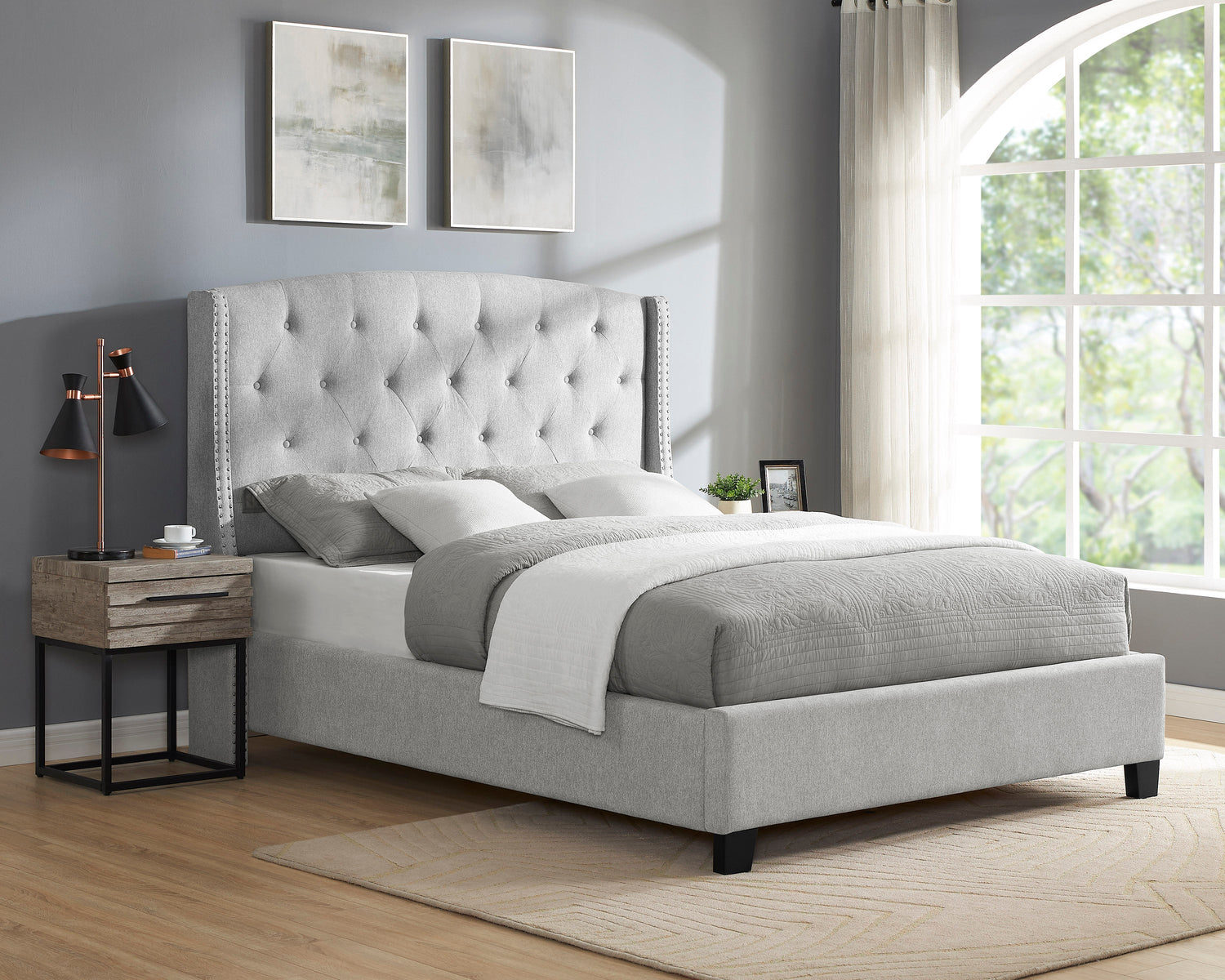 Eva Dove Gray Queen Upholstered Bed - SET | 5111DV-Q-HBFB | 5111DV-KQ-RAIL - Bien Home Furniture & Electronics