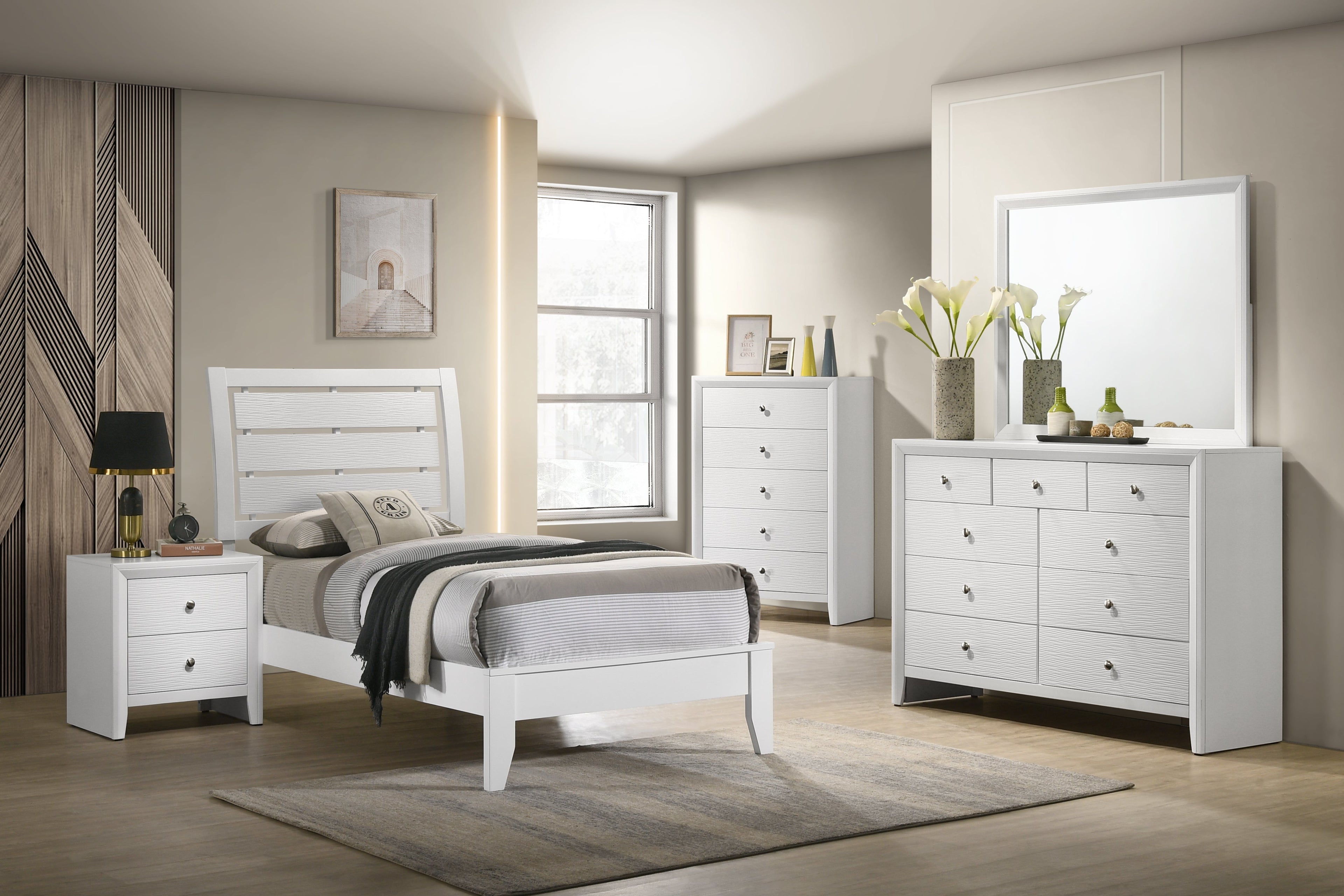 Evan White Full Panel Bed - SET | B4710-F-HBFB | B4710-F-RAIL | - Bien Home Furniture &amp; Electronics