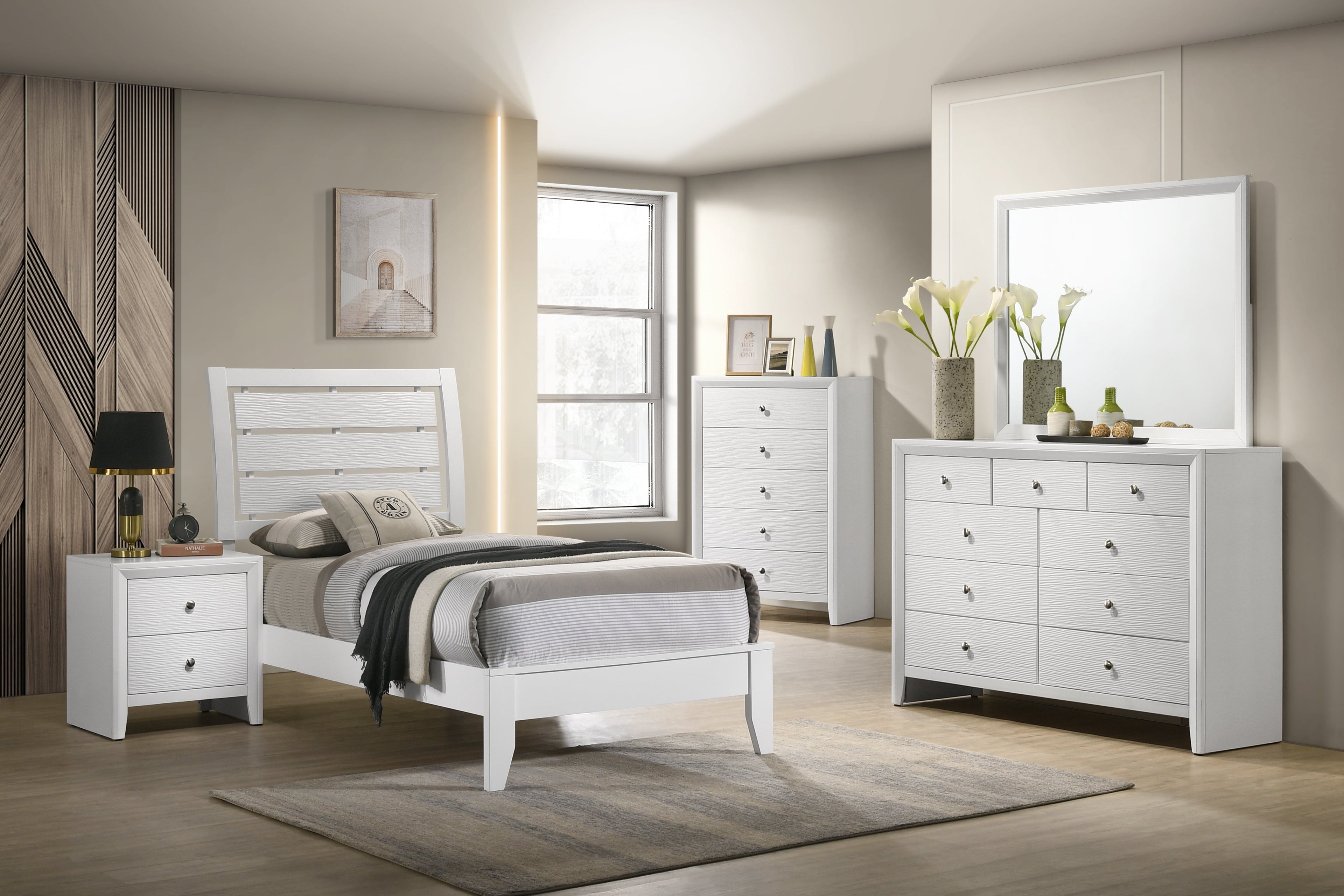 Evan White Twin Panel Bed - SET | B4710-T-HBFB | B4710-T-RAIL | - Bien Home Furniture & Electronics