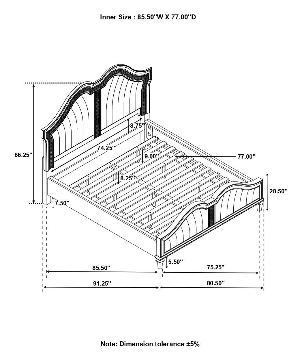 Evangeline Tufted Upholstered Platform California King Bed Ivory/Silver Oak - 223391KW - Bien Home Furniture & Electronics