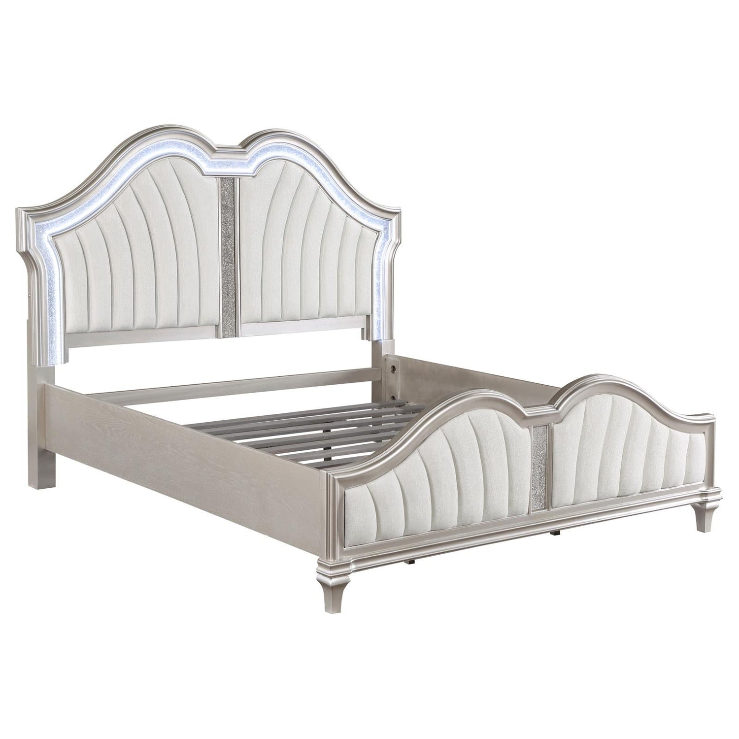 Evangeline Tufted Upholstered Platform Eastern King Bed Ivory/Silver Oak - 223391KE - Bien Home Furniture & Electronics