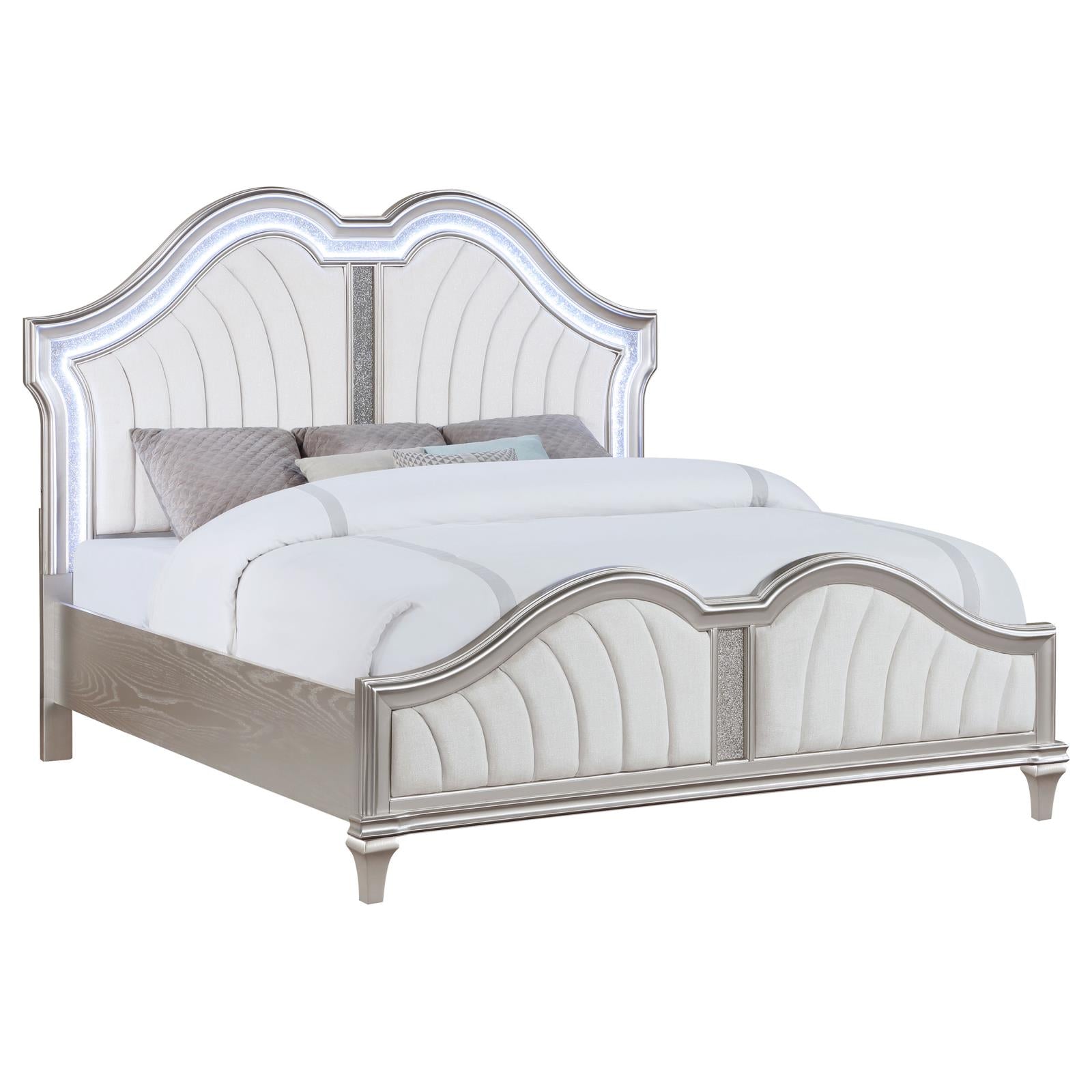 Evangeline Tufted Upholstered Platform Eastern King Bed Ivory/Silver Oak - 223391KE - Bien Home Furniture & Electronics