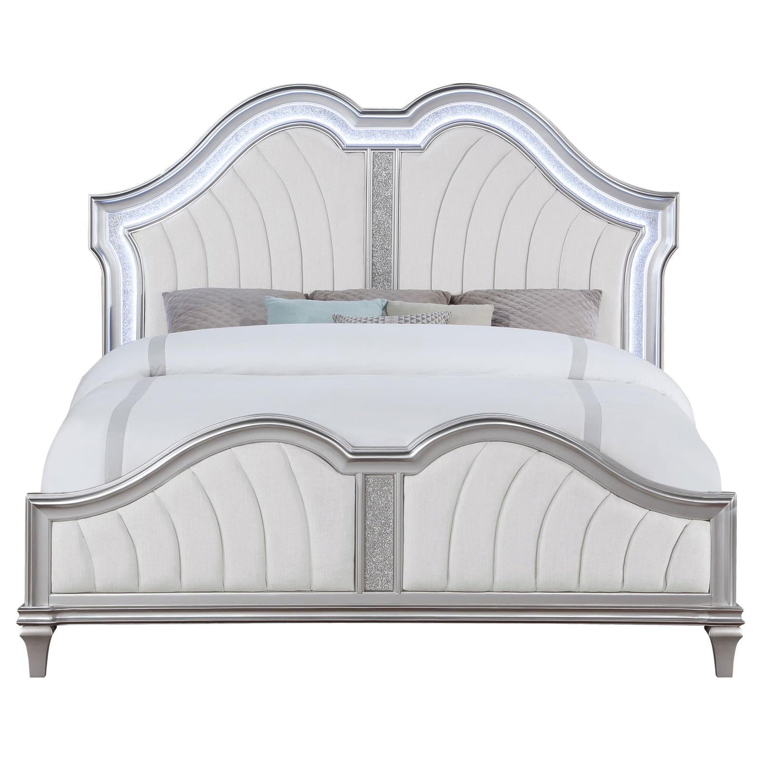 Evangeline Tufted Upholstered Platform Eastern King Bed Ivory/Silver Oak - 223391KE - Bien Home Furniture & Electronics
