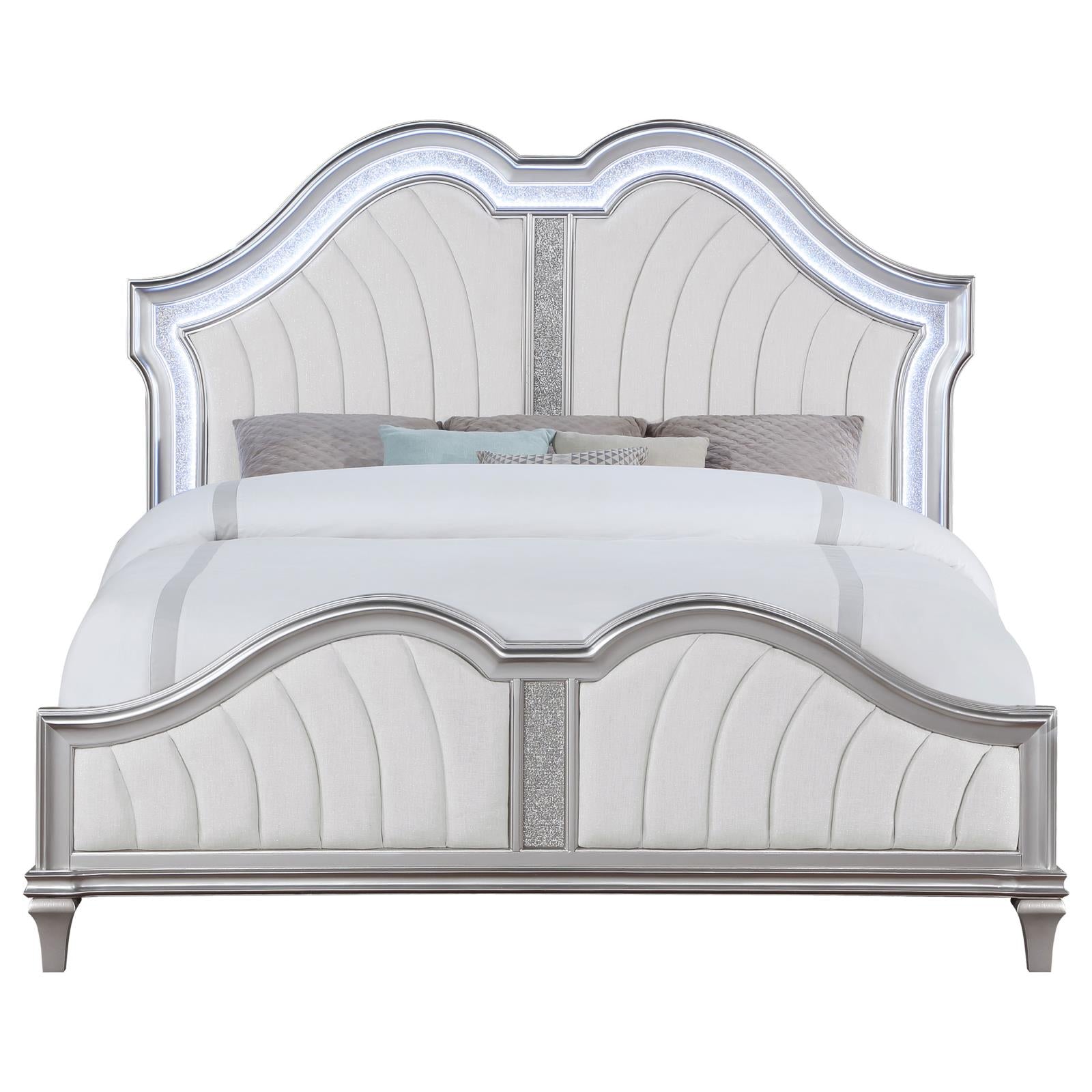 Evangeline Tufted Upholstered Platform Eastern King Bed Ivory/Silver Oak - 223391KE - Bien Home Furniture & Electronics