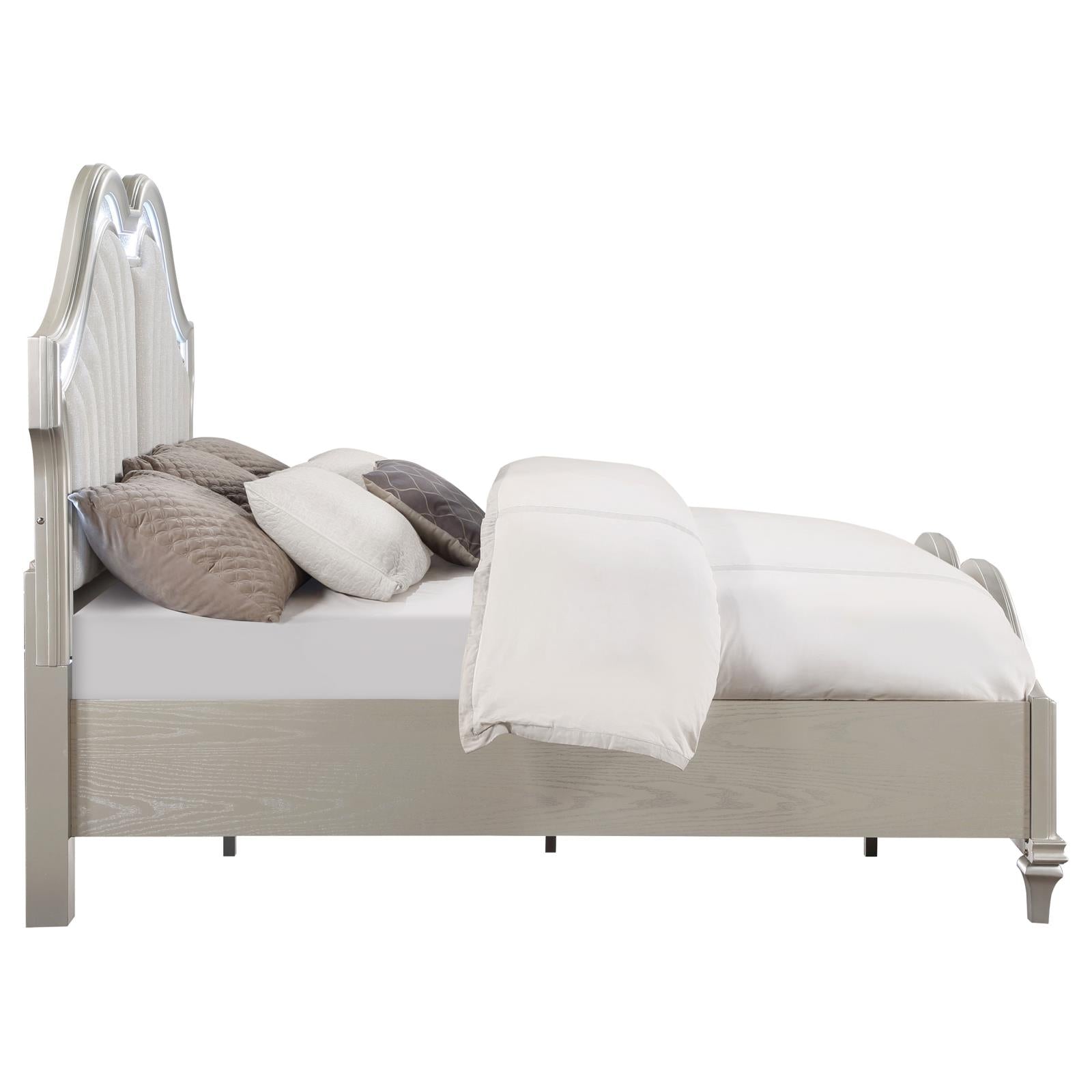 Evangeline Tufted Upholstered Platform Eastern King Bed Ivory/Silver Oak - 223391KE - Bien Home Furniture & Electronics