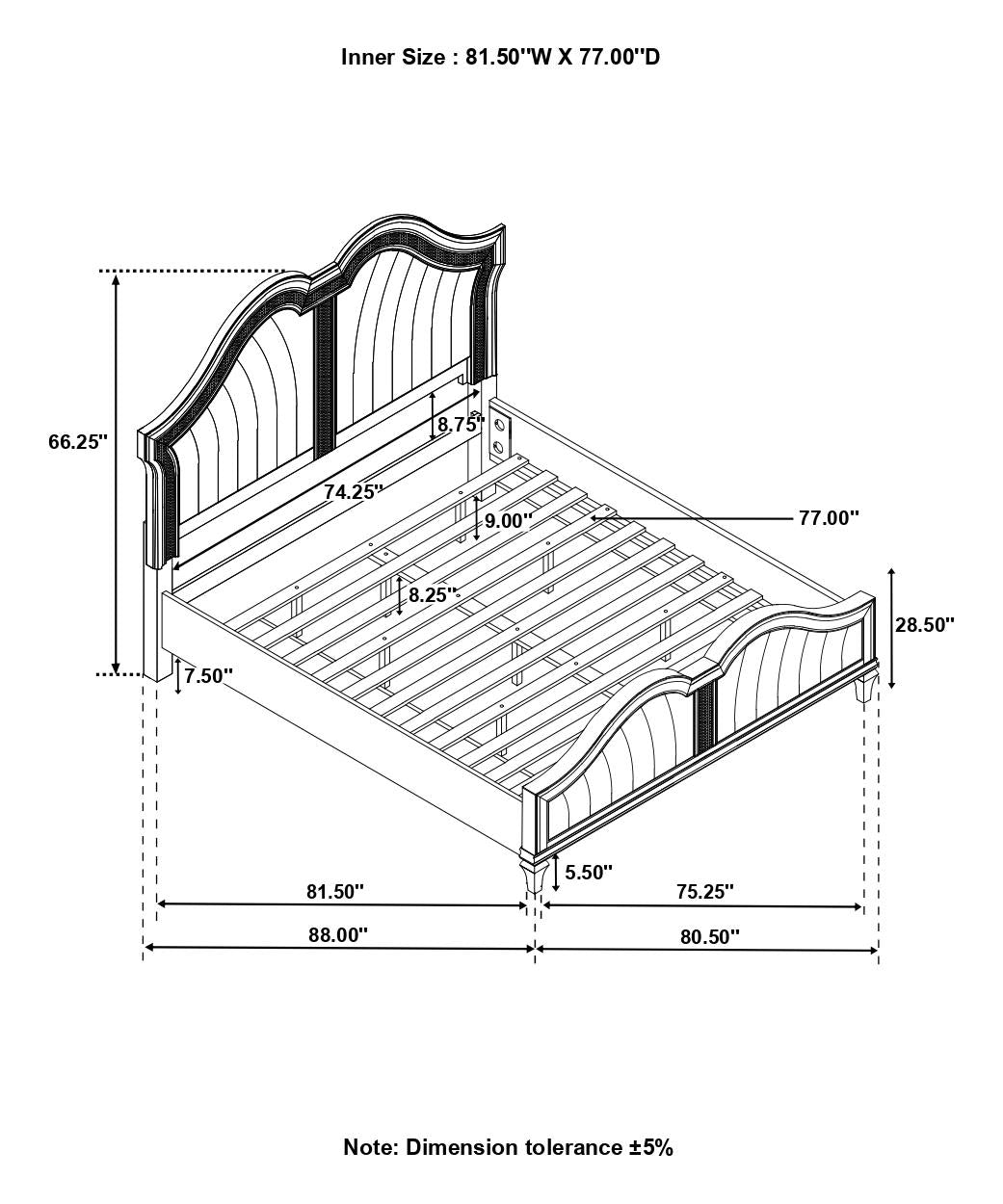 Evangeline Tufted Upholstered Platform Eastern King Bed Ivory/Silver Oak - 223391KE - Bien Home Furniture & Electronics