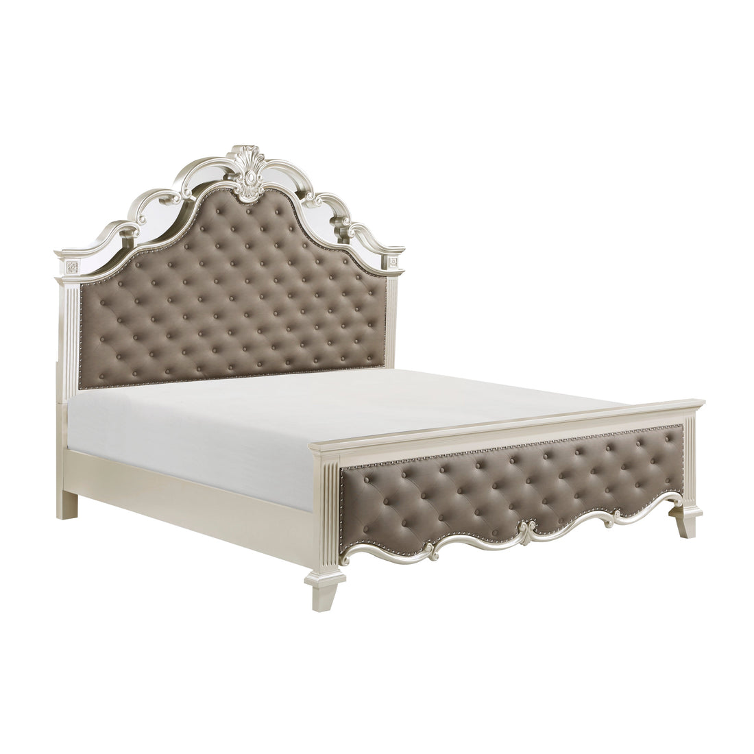 Ever Champagne Queen Mirrored Upholstered Panel Bed - SET | 1429-1 | 1429-2 | 1429-3 - Bien Home Furniture &amp; Electronics