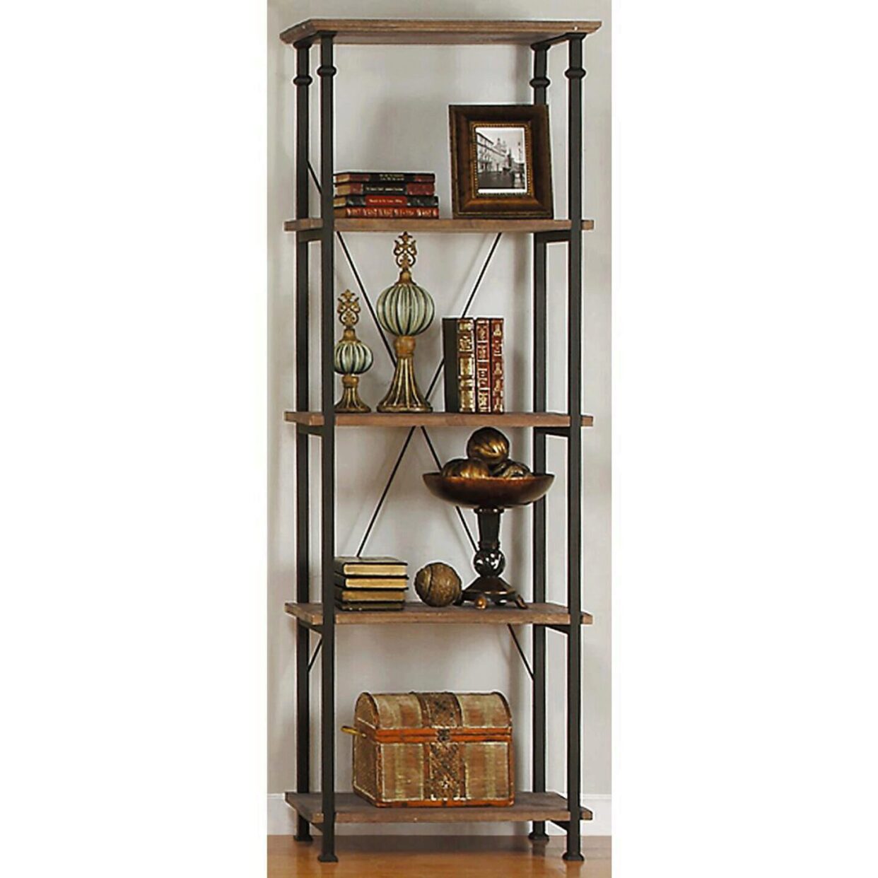 Factory Rustic Poplar &amp; Metal Bookcase - 3228-12 - Bien Home Furniture &amp; Electronics