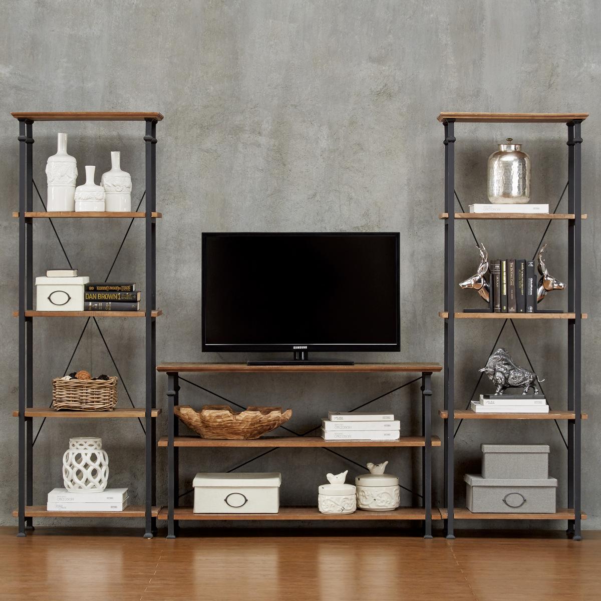 Factory Rustic Poplar & Metal Bookcase - 3228-12 - Bien Home Furniture & Electronics