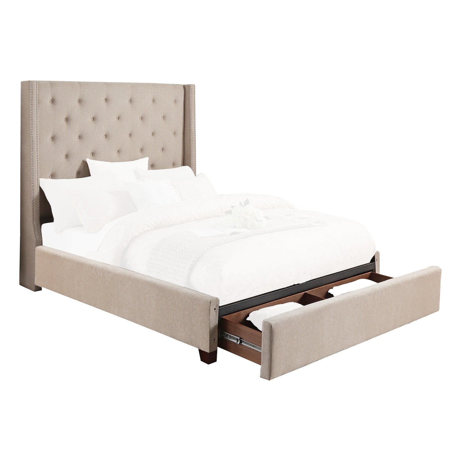 Fairborn Beige Full Upholstered Storage Platform Bed - SET | 5877FBE-1 | 5877FBE-3 | 5877F-2DW - Bien Home Furniture & Electronics