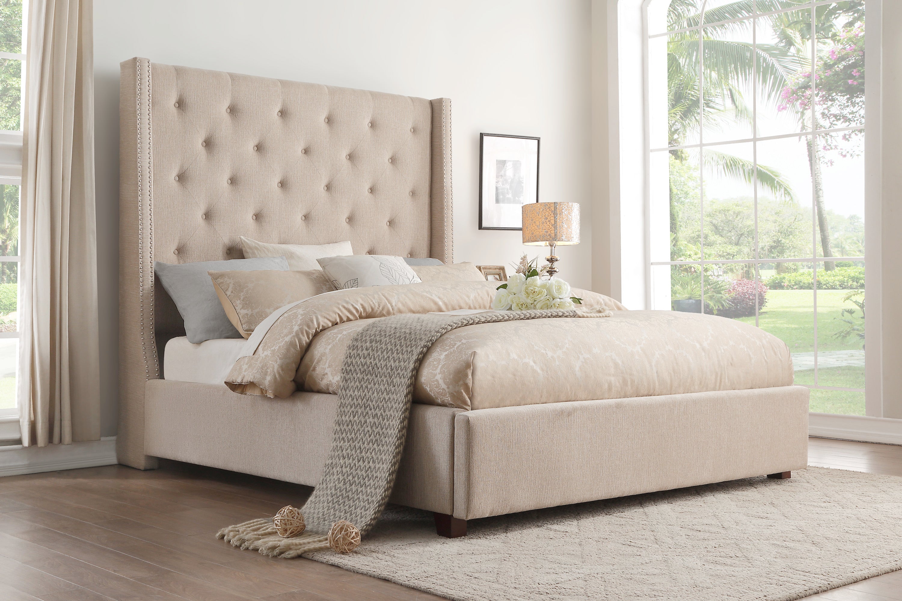 Fairborn Beige Full Upholstered Storage Platform Bed - SET | 5877FBE-1 | 5877FBE-3 | 5877F-2DW - Bien Home Furniture & Electronics
