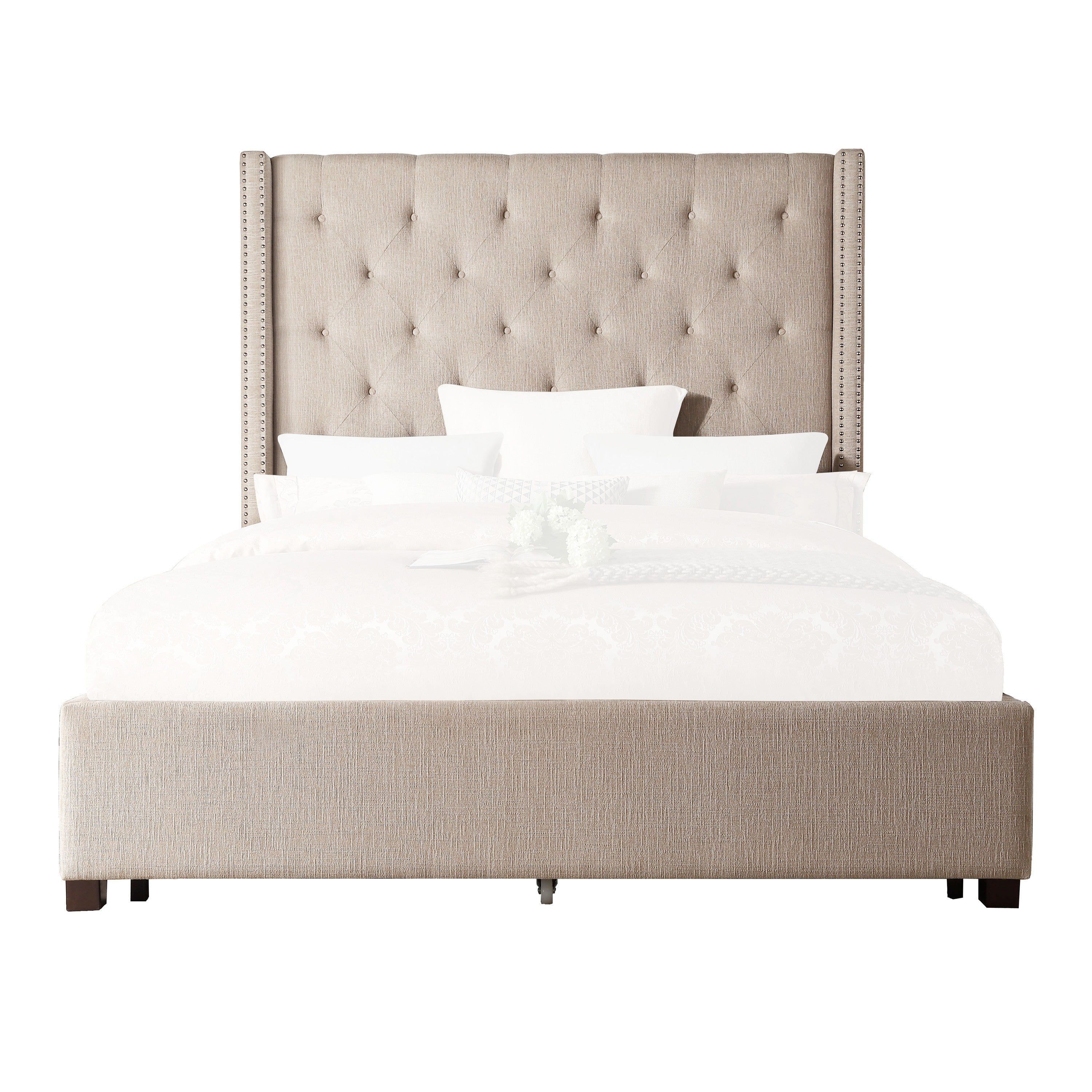 Fairborn Beige Full Upholstered Storage Platform Bed - SET | 5877FBE-1 | 5877FBE-3 | 5877F-2DW - Bien Home Furniture & Electronics
