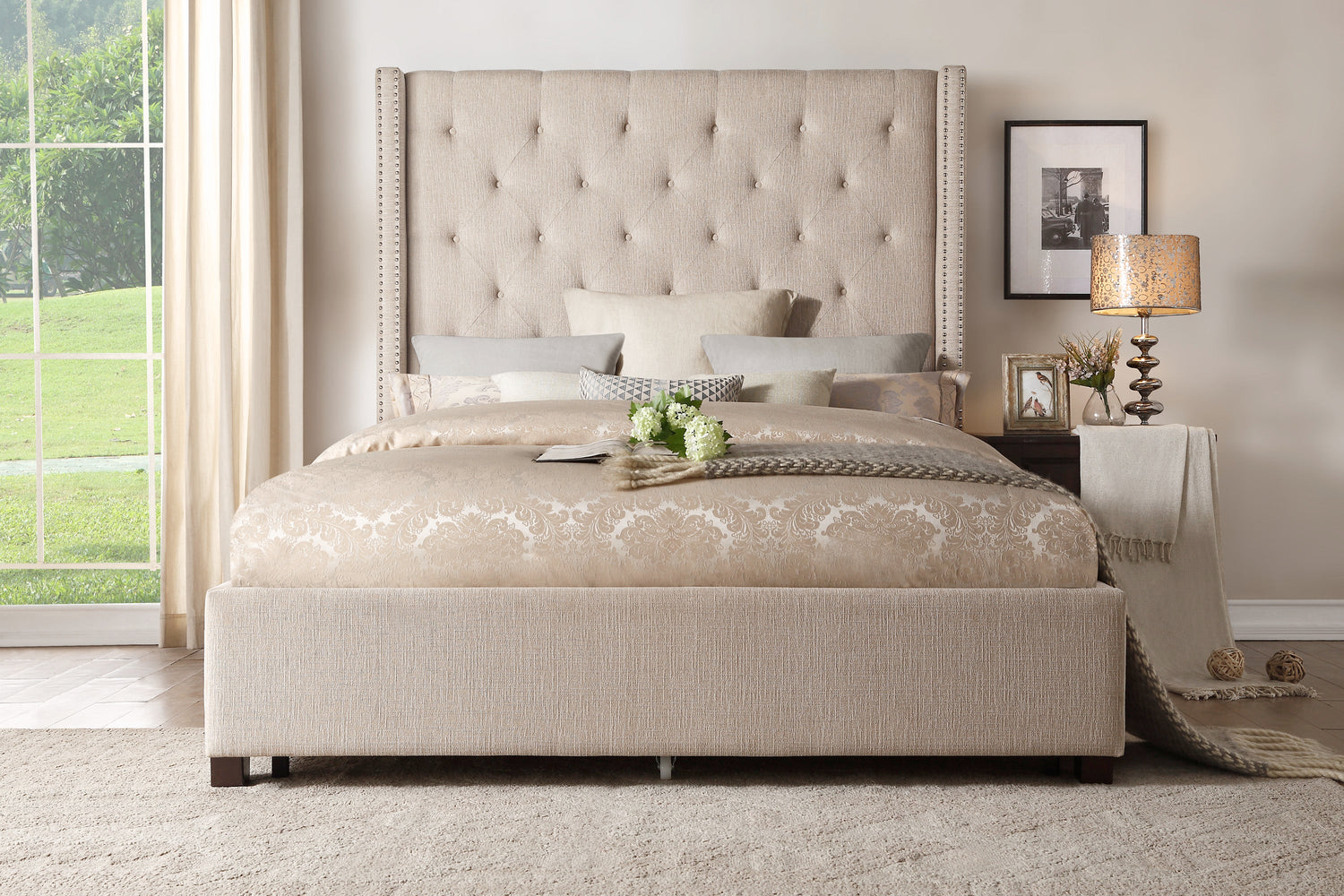 Fairborn Beige Full Upholstered Storage Platform Bed - SET | 5877FBE-1 | 5877FBE-3 | 5877F-2DW - Bien Home Furniture & Electronics