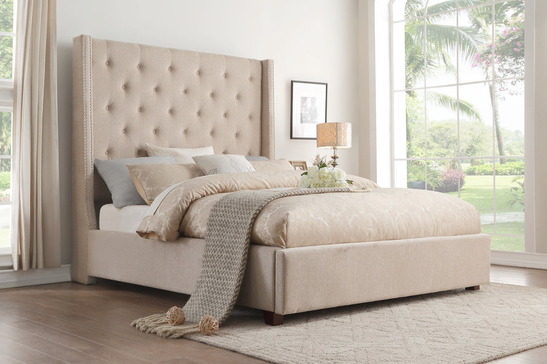 Fairborn Beige King Upholstered Platform Bed - SET | 5877KBE-1 | 5877KBE-3EK - Bien Home Furniture &amp; Electronics
