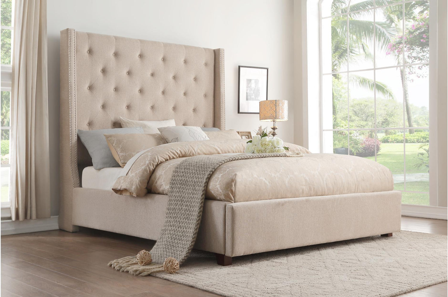 Fairborn Beige King Upholstered Storage Platform Bed - SET | 5877KBE-1 | 5877KBE-3EK | 5877K-2DW - Bien Home Furniture & Electronics
