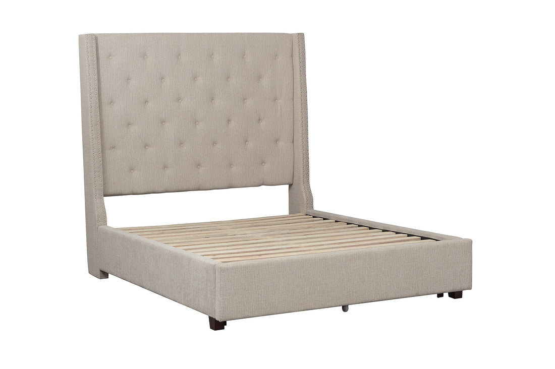 Fairborn Beige Queen Upholstered Platform Bed - SET | 5877BE-1 | 5877BE-3 - Bien Home Furniture &amp; Electronics