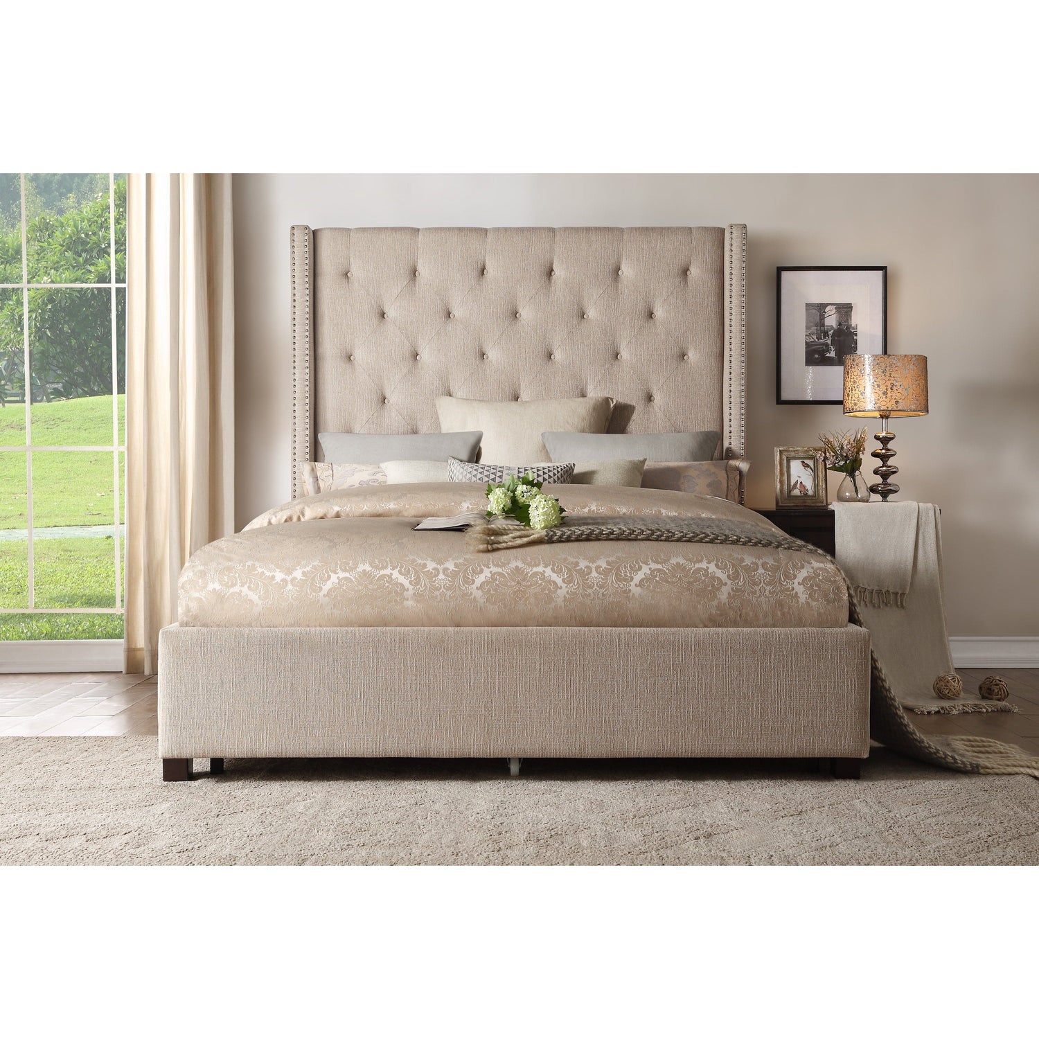 Fairborn Beige Queen Upholstered Storage Platform Bed - SET | 5877BE-1 | 5877BE-3 | 5877-2DW - Bien Home Furniture & Electronics