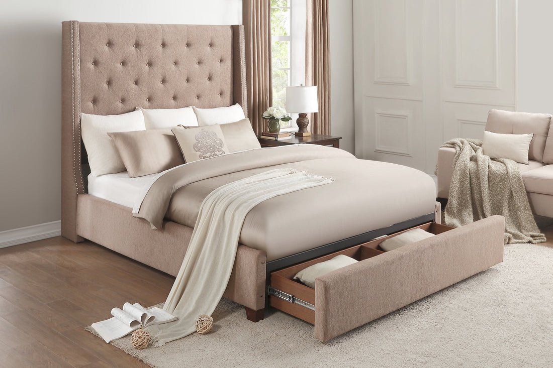 Fairborn Brown King Upholstered Storage Platform Bed - SET | 5877KBR-1 | 5877KBR-3EK | 5877K-2DW - Bien Home Furniture &amp; Electronics