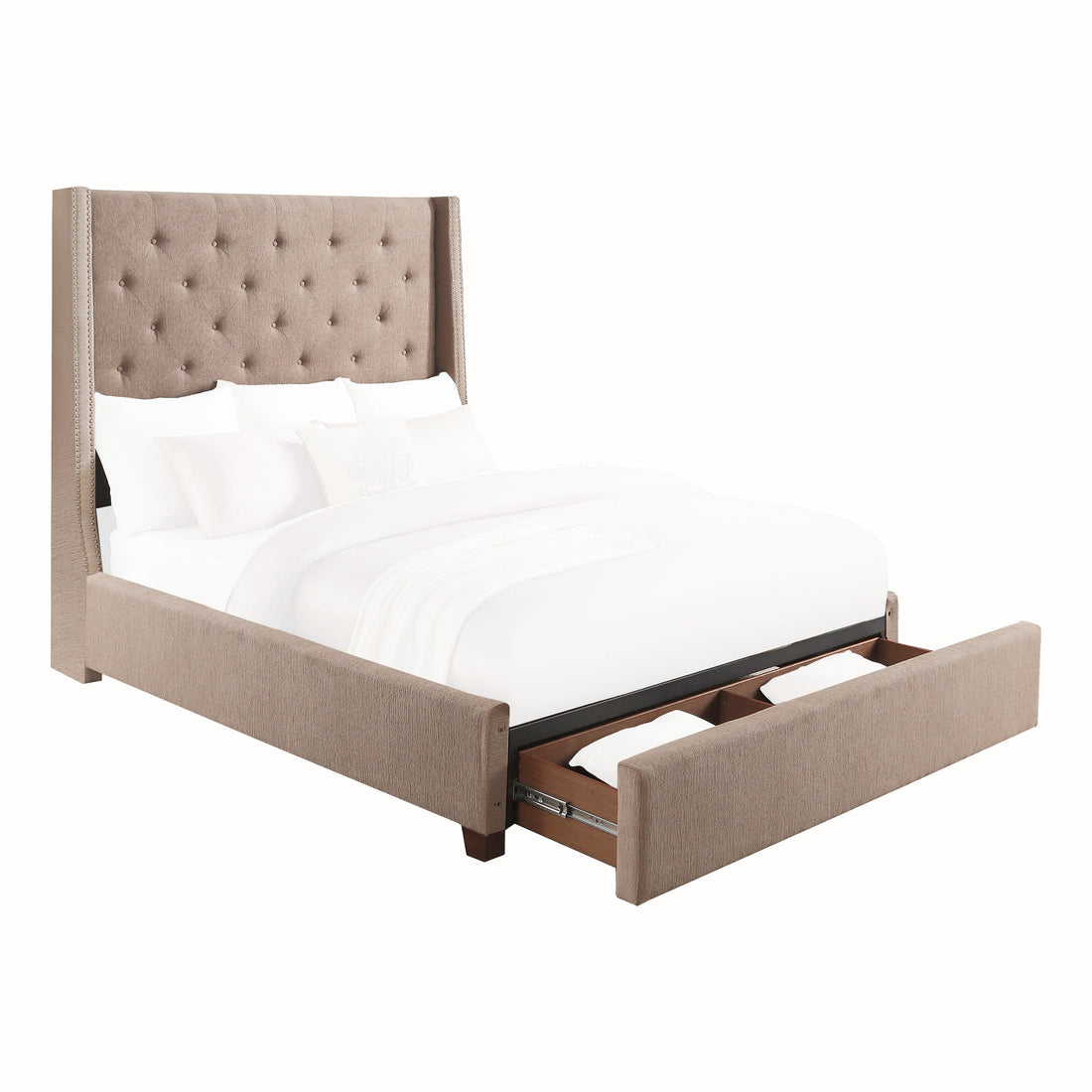 Fairborn Brown Queen Upholstered Storage Platform Bed - SET | 5877BR-1 | 5877BR-3 | 5877-2DW - Bien Home Furniture &amp; Electronics