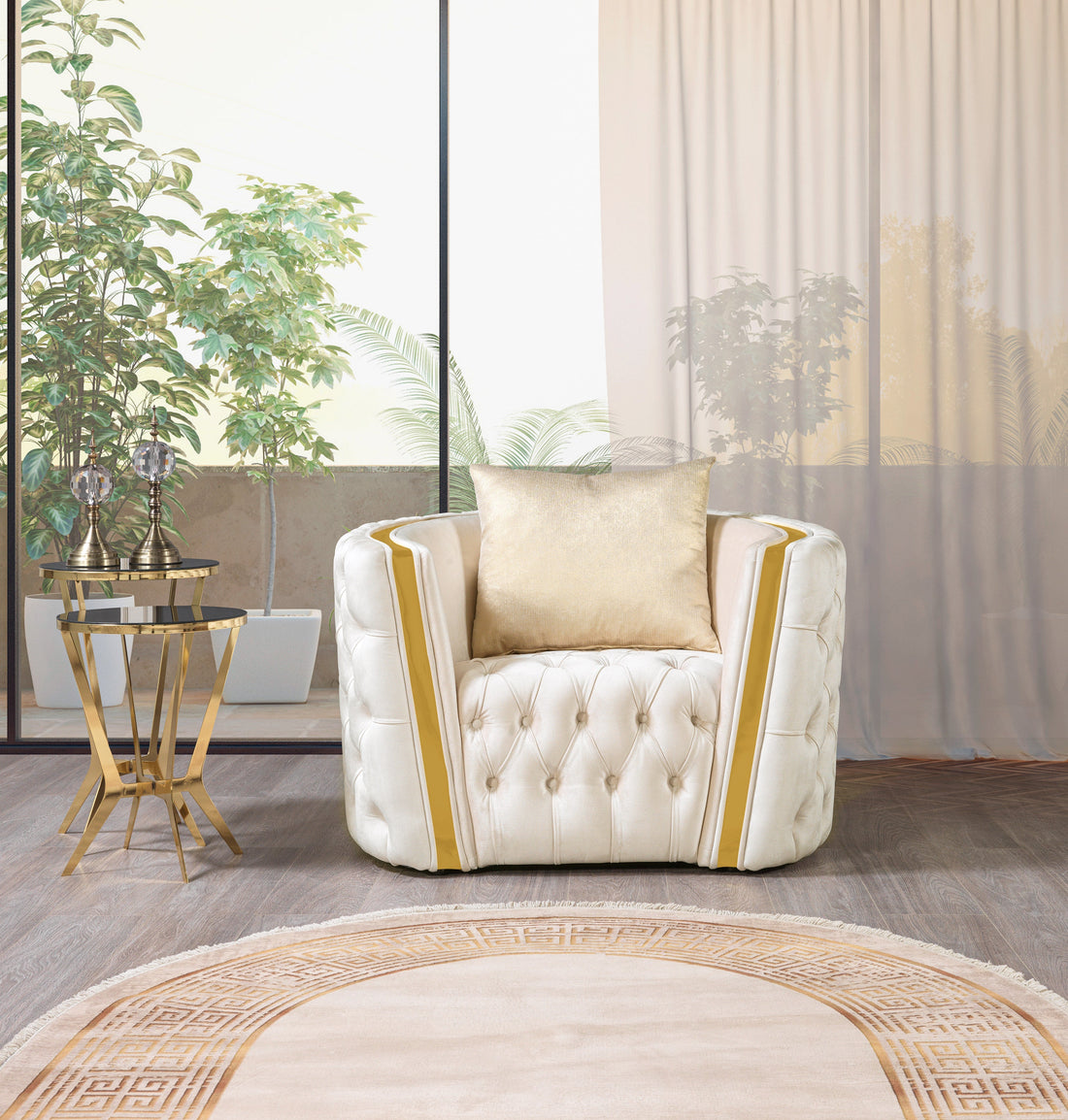 Fanci Ivory Velvet Chair - FANCIIVORY-CH - Bien Home Furniture &amp; Electronics