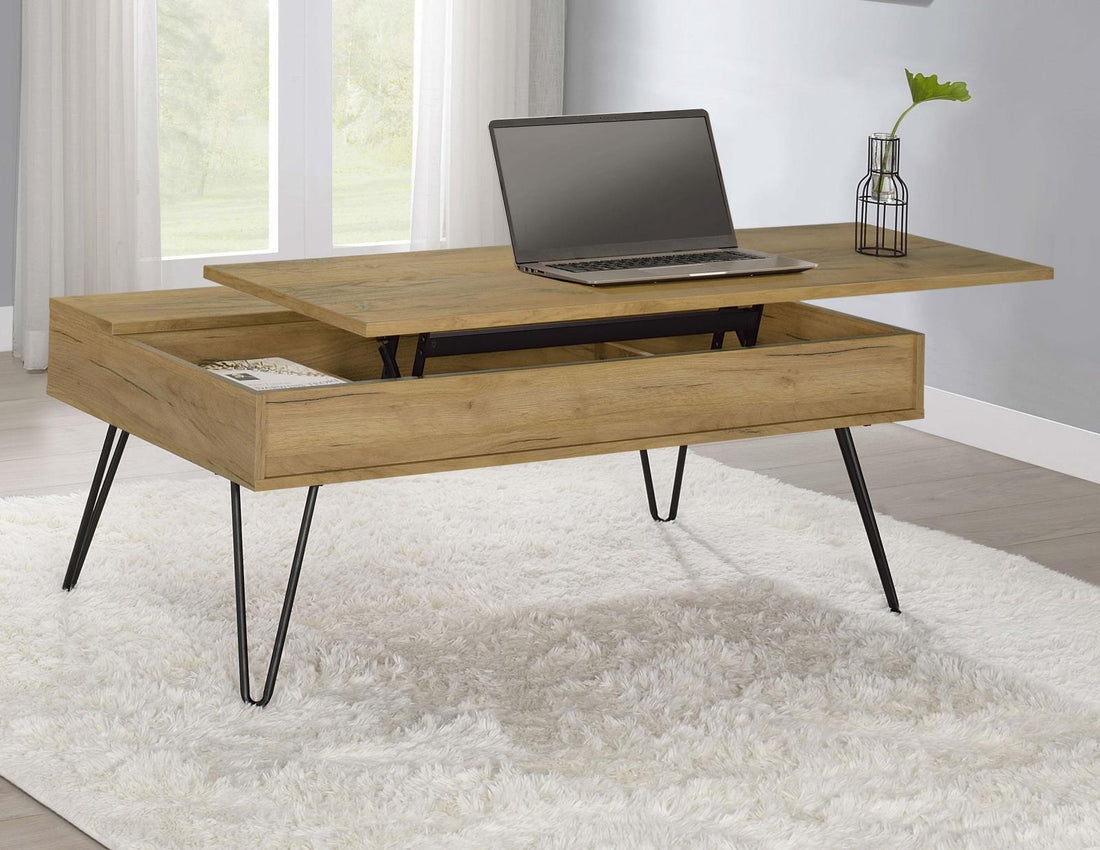 Fanning Golden Oak/Black Lift Top Storage Coffee Table - 723368 - Bien Home Furniture &amp; Electronics