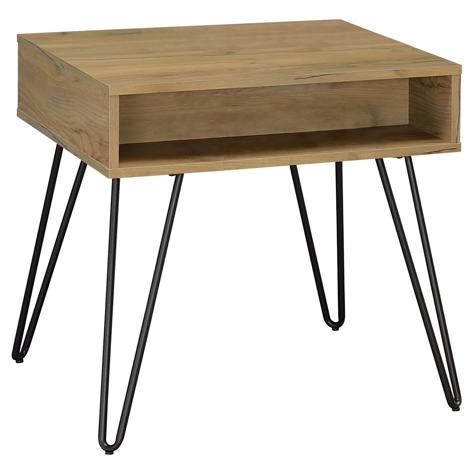 Fanning Square End Table with Open Compartment Golden Oak/Black - 723367 - Bien Home Furniture & Electronics