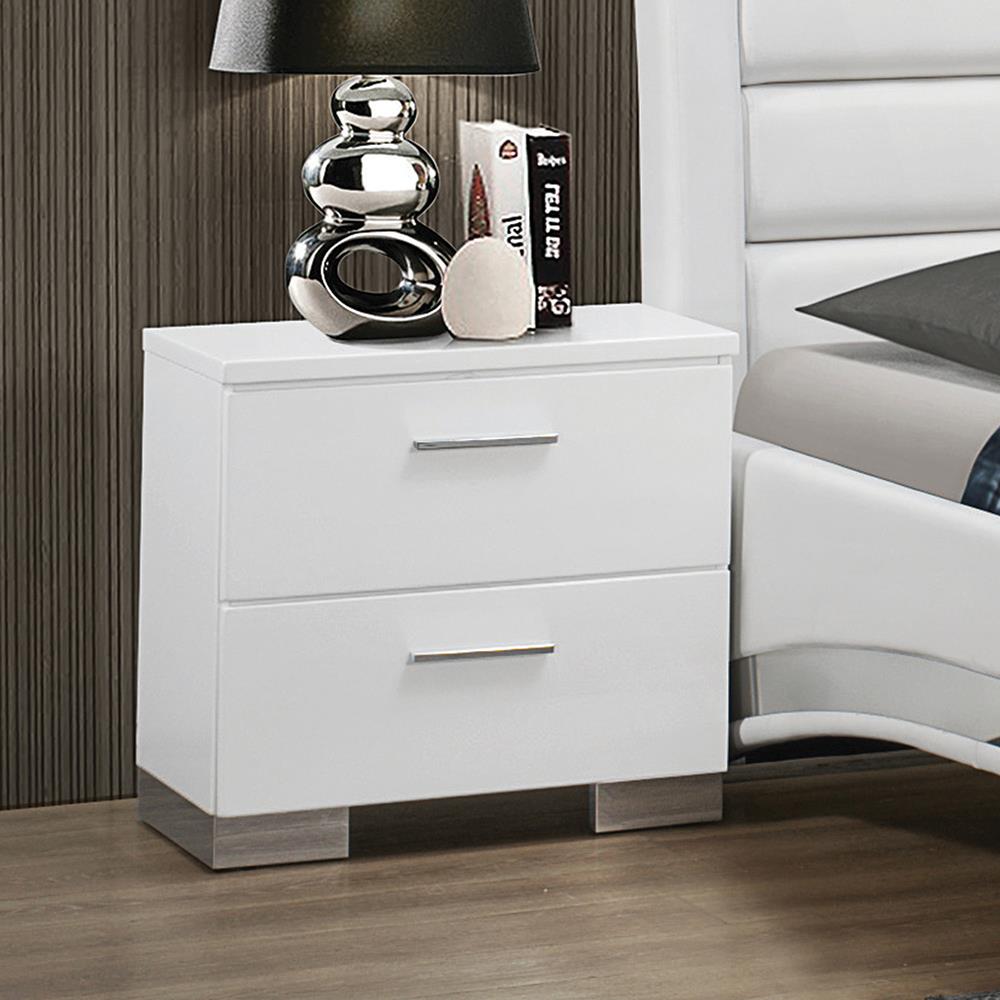 Felicity 2-Drawer Nightstand Glossy White - 203502 - Bien Home Furniture & Electronics
