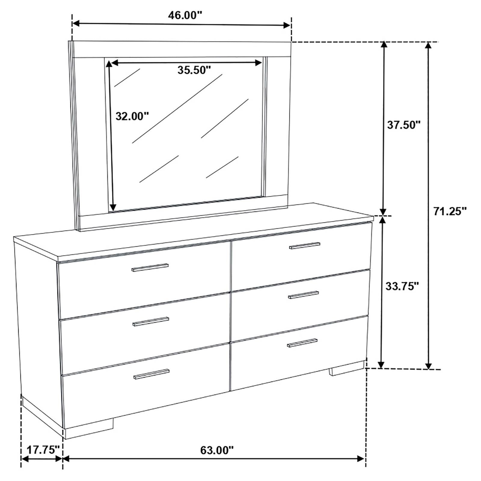 Felicity 6-drawer Dresser with Mirror Glossy White - 203503M - Bien Home Furniture & Electronics