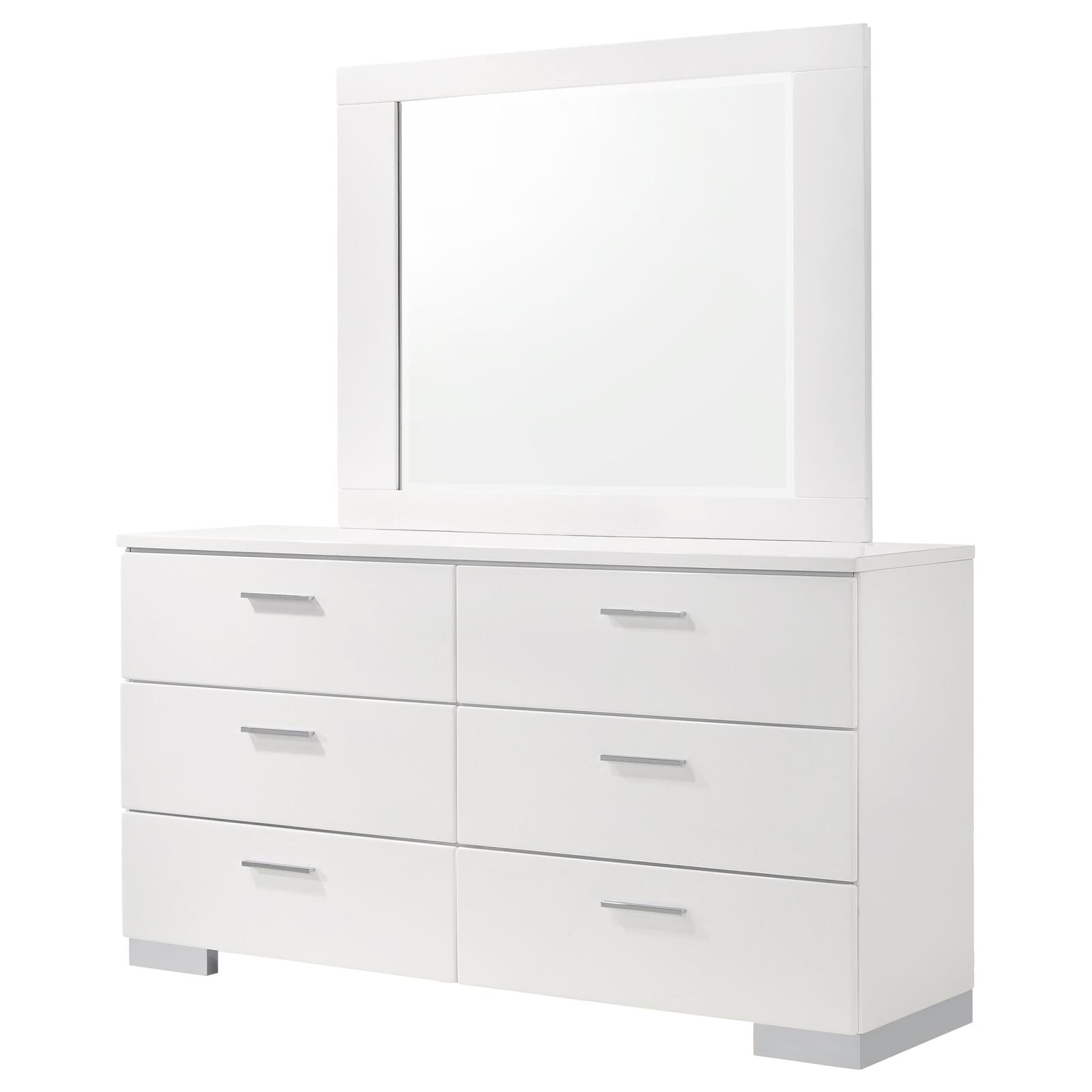 Felicity 6-drawer Dresser with Mirror Glossy White - 203503M - Bien Home Furniture & Electronics