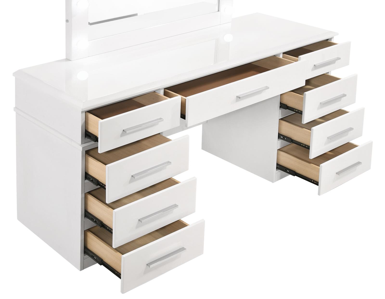 Felicity 9-Drawer Vanity Desk with Lighted Mirror Glossy White - 203507 - Bien Home Furniture & Electronics
