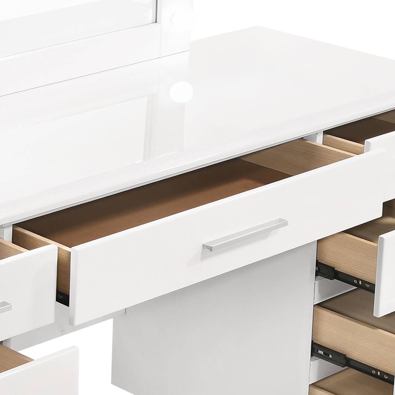 Felicity 9-Drawer Vanity Desk with Lighted Mirror Glossy White - 203507 - Bien Home Furniture & Electronics