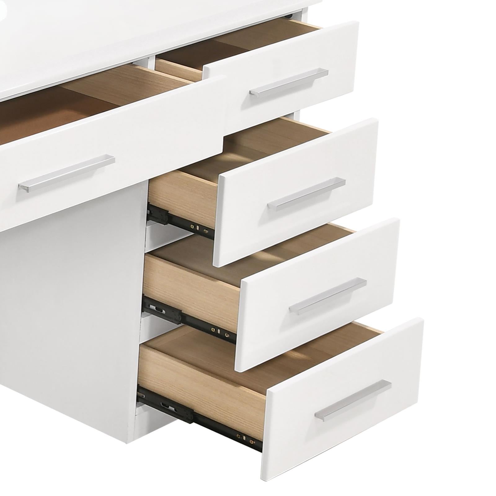 Felicity 9-Drawer Vanity Desk with Lighted Mirror Glossy White - 203507 - Bien Home Furniture & Electronics