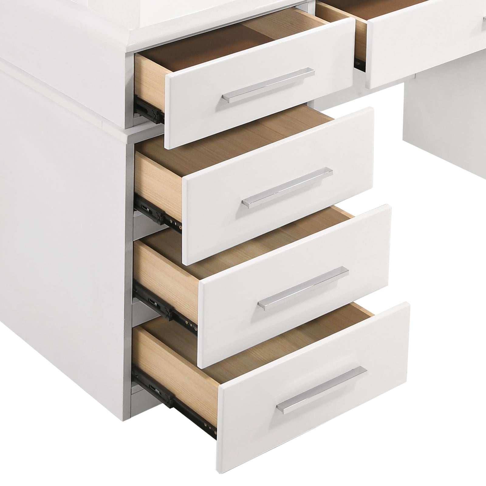 Felicity 9-Drawer Vanity Desk with Lighted Mirror Glossy White - 203507 - Bien Home Furniture & Electronics