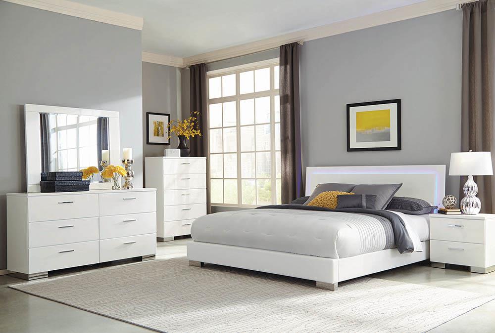 Felicity California King Panel Bed with LED Lighting Glossy White - 203500KW - Bien Home Furniture & Electronics